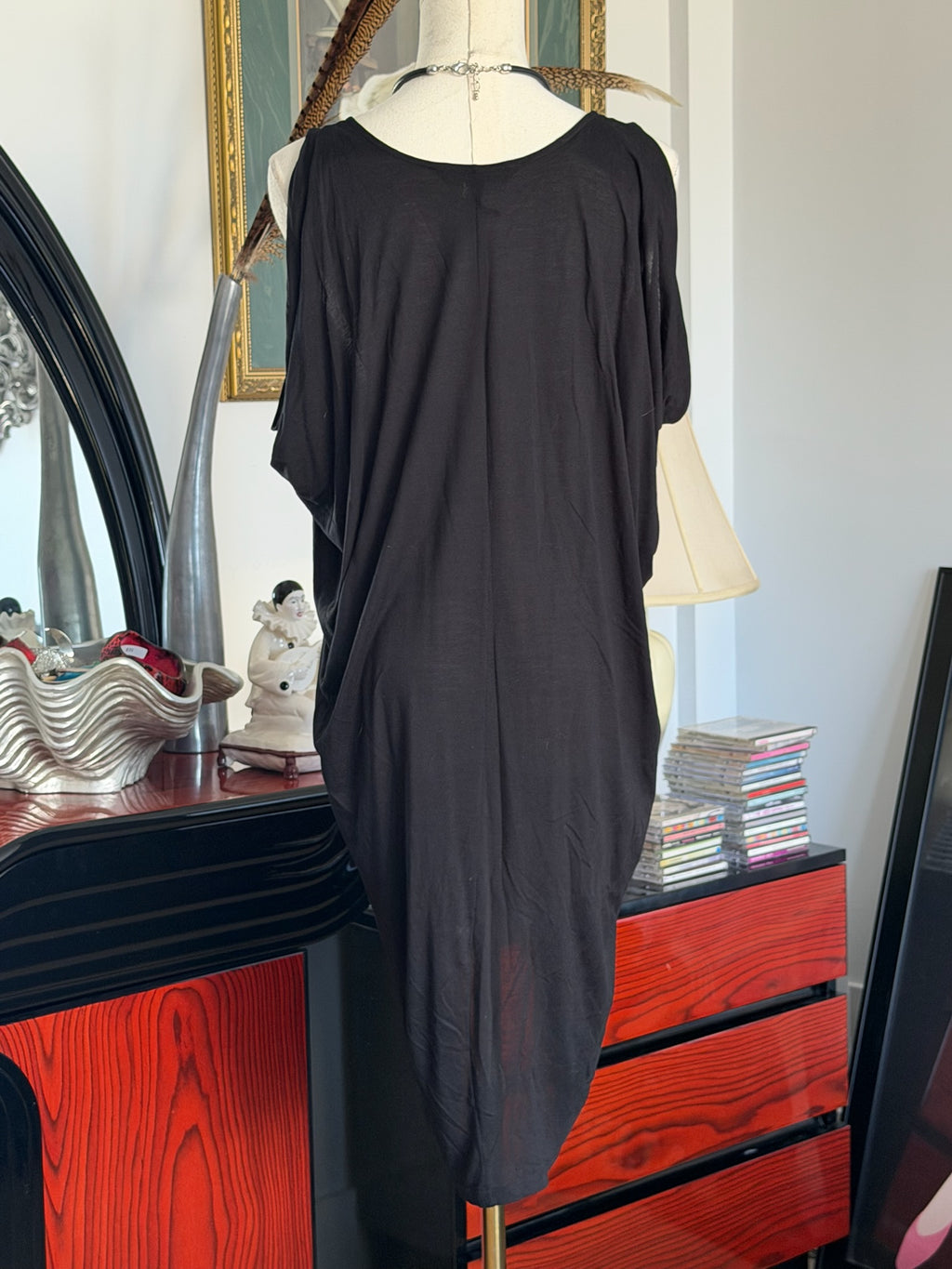 Black Draped Cutout Dress (Layered Panel Detail)