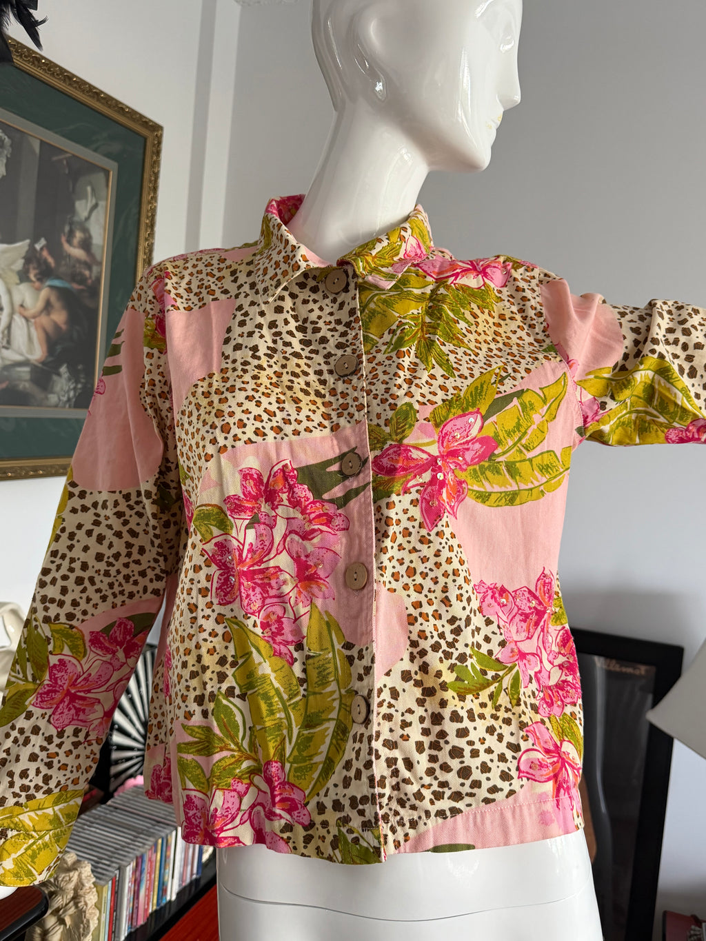 Jane Ashley Casual Lifestyle Floral Leopard Print Embellished Jacket