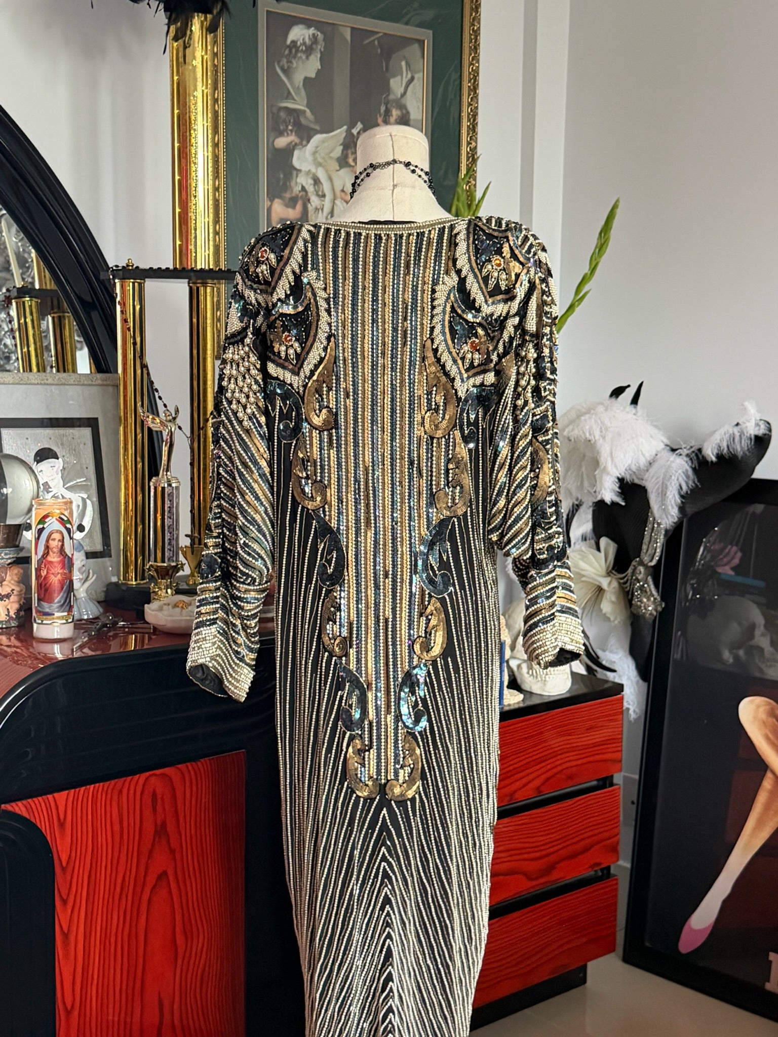 Vintage Fully Beaded Art Deco Evening Gown