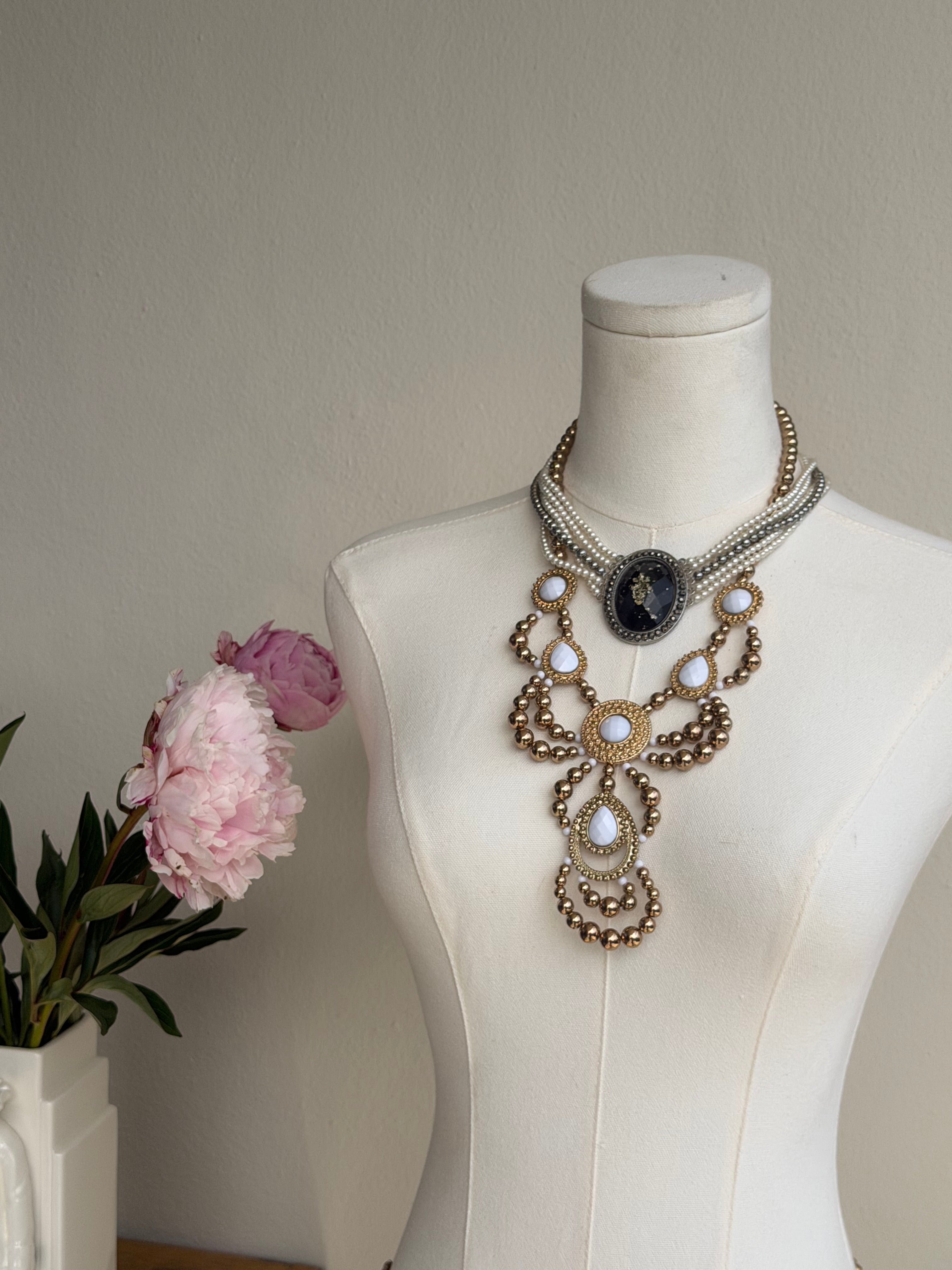 Ornate Gold Drop Statement Necklace