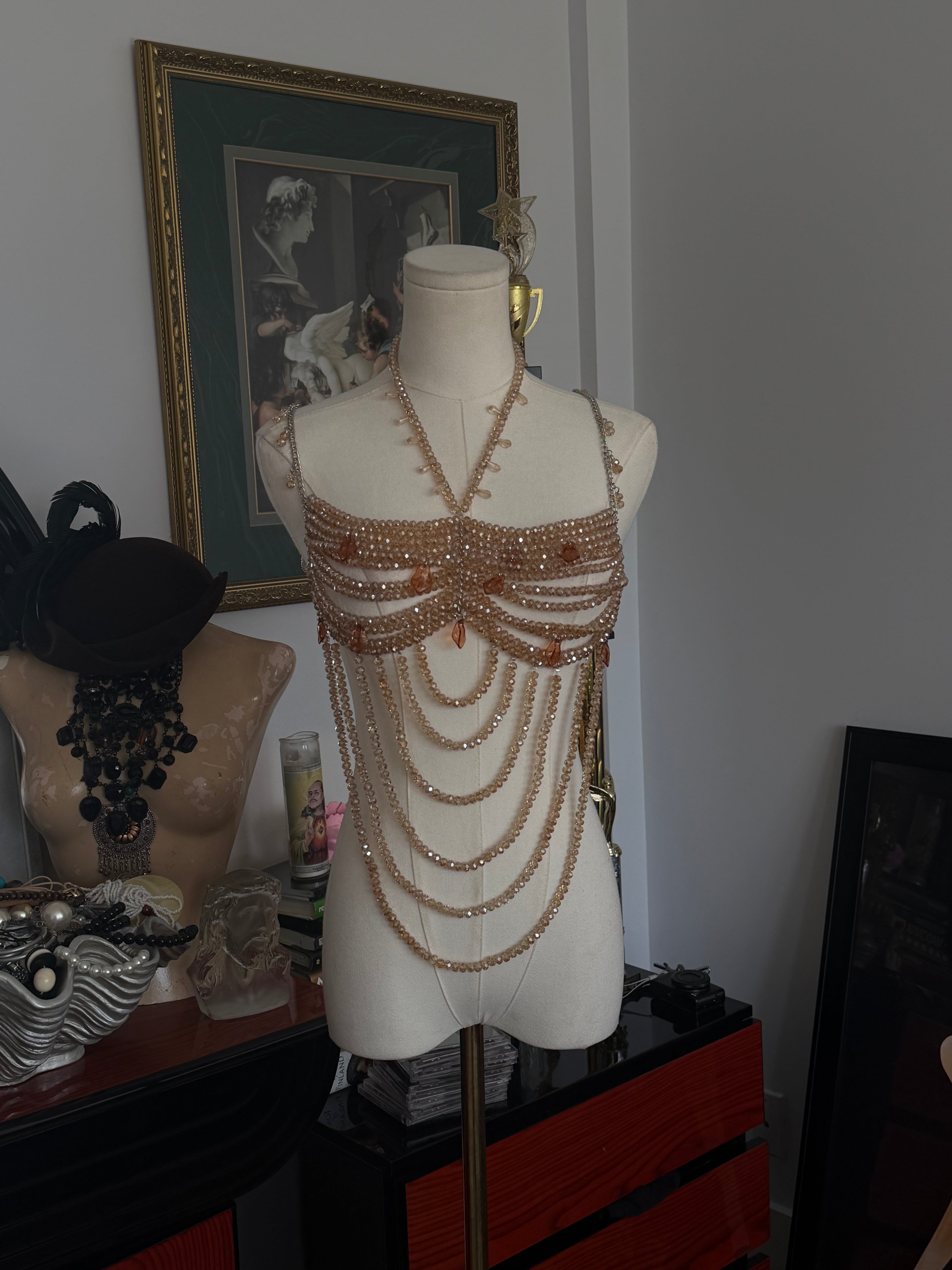 Handmade Crystal Draped Body Chain Top – XS