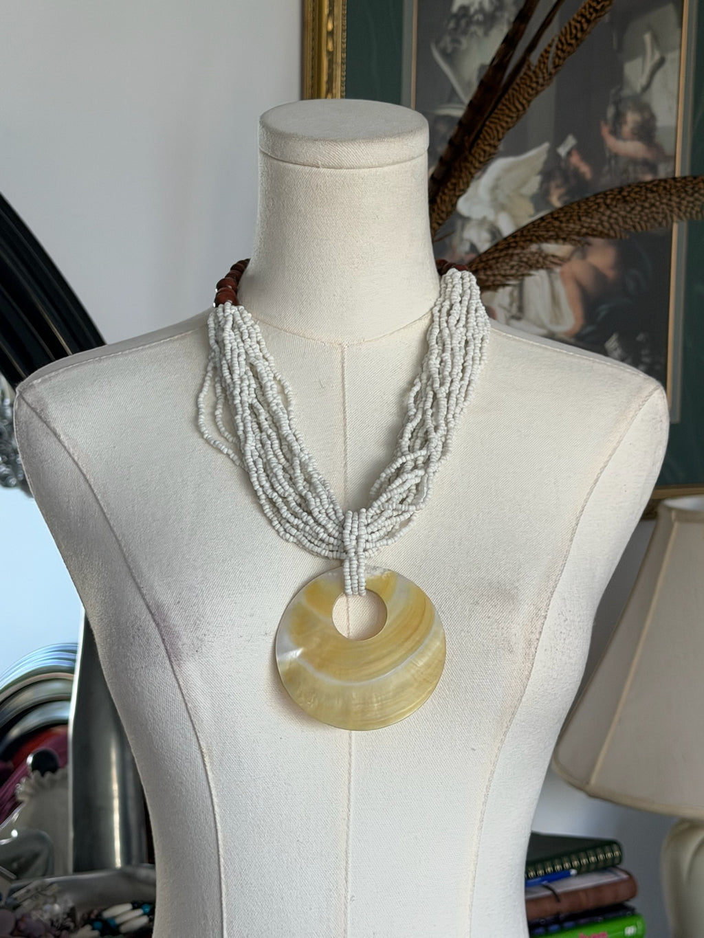 White Beaded Pendant Necklace