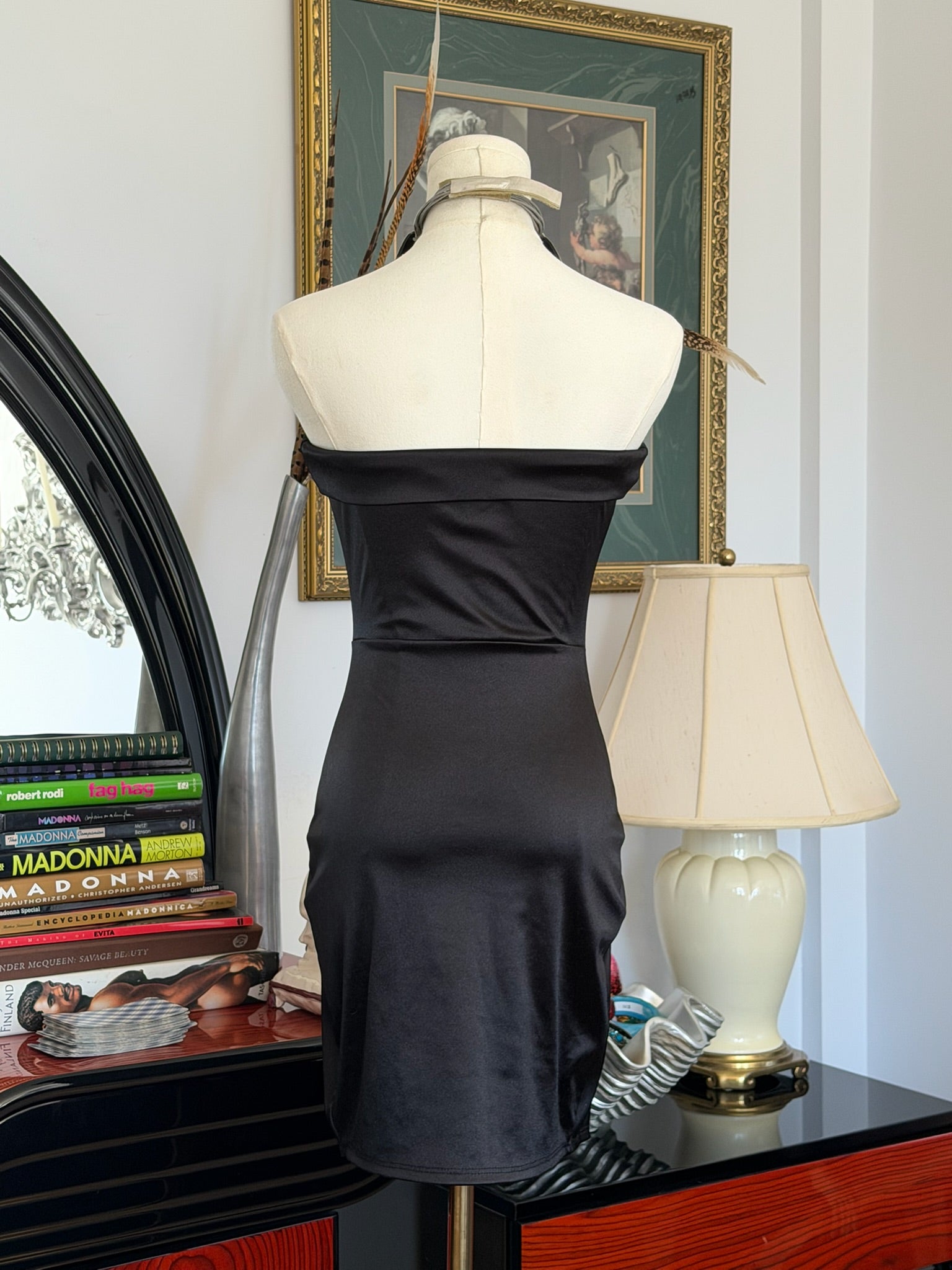 Black Satin Strapless Mini Dress