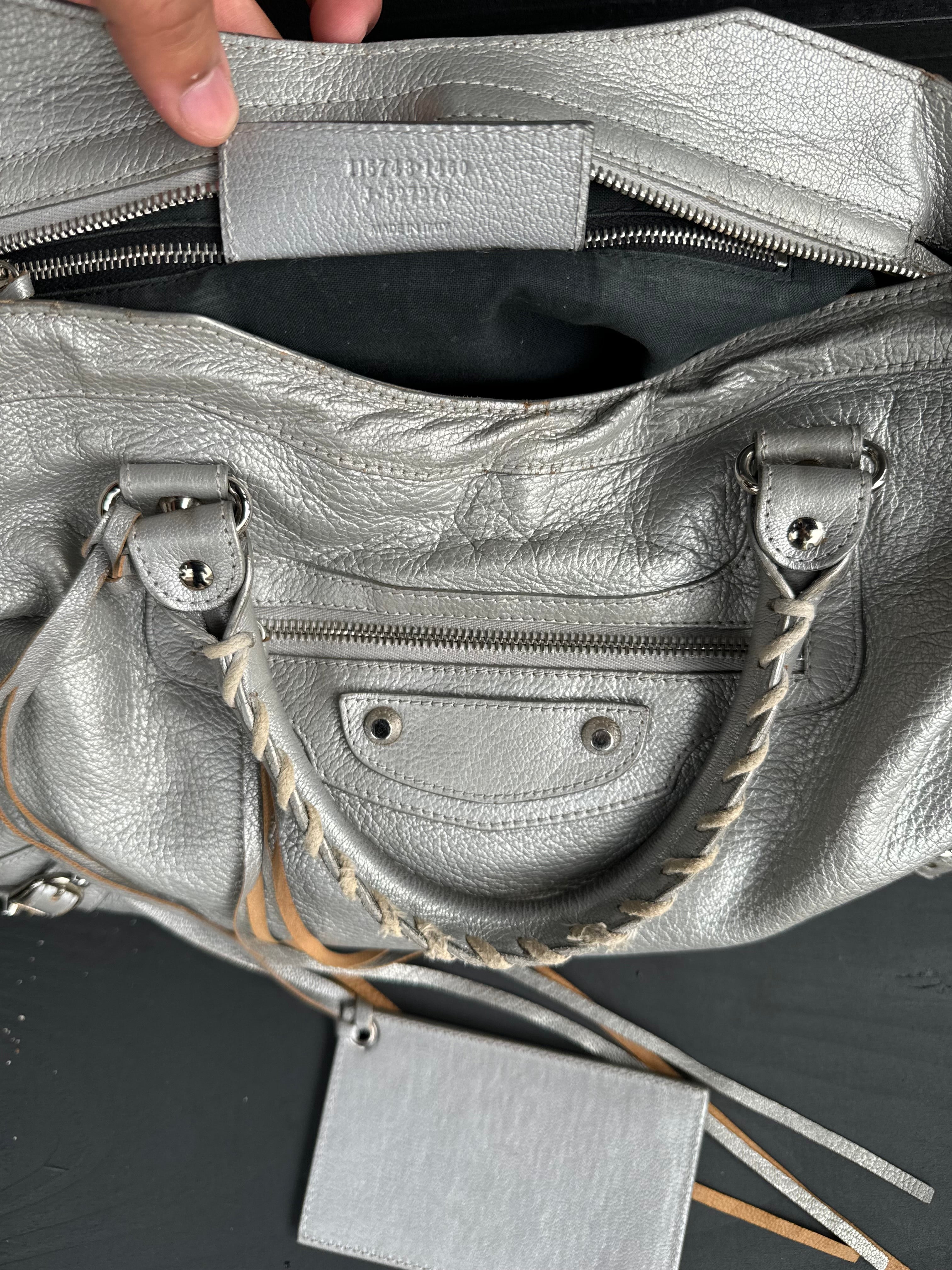 Silver balenciaga city bag