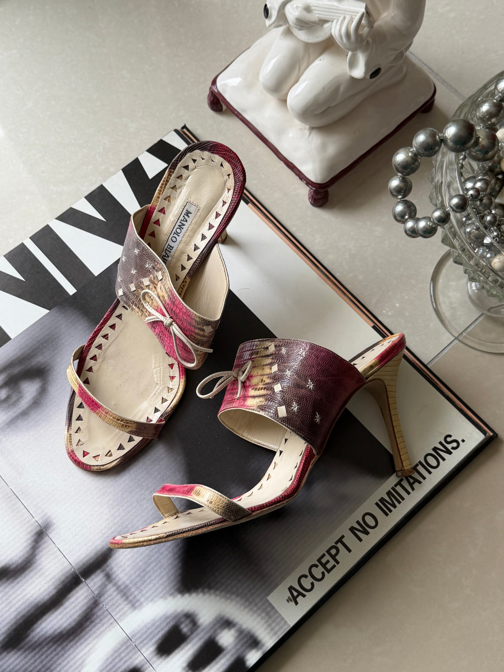 Manolo Blahnik Gradient Lizard-Embossed Mule Heels – IT 38.5 (US 8.5)