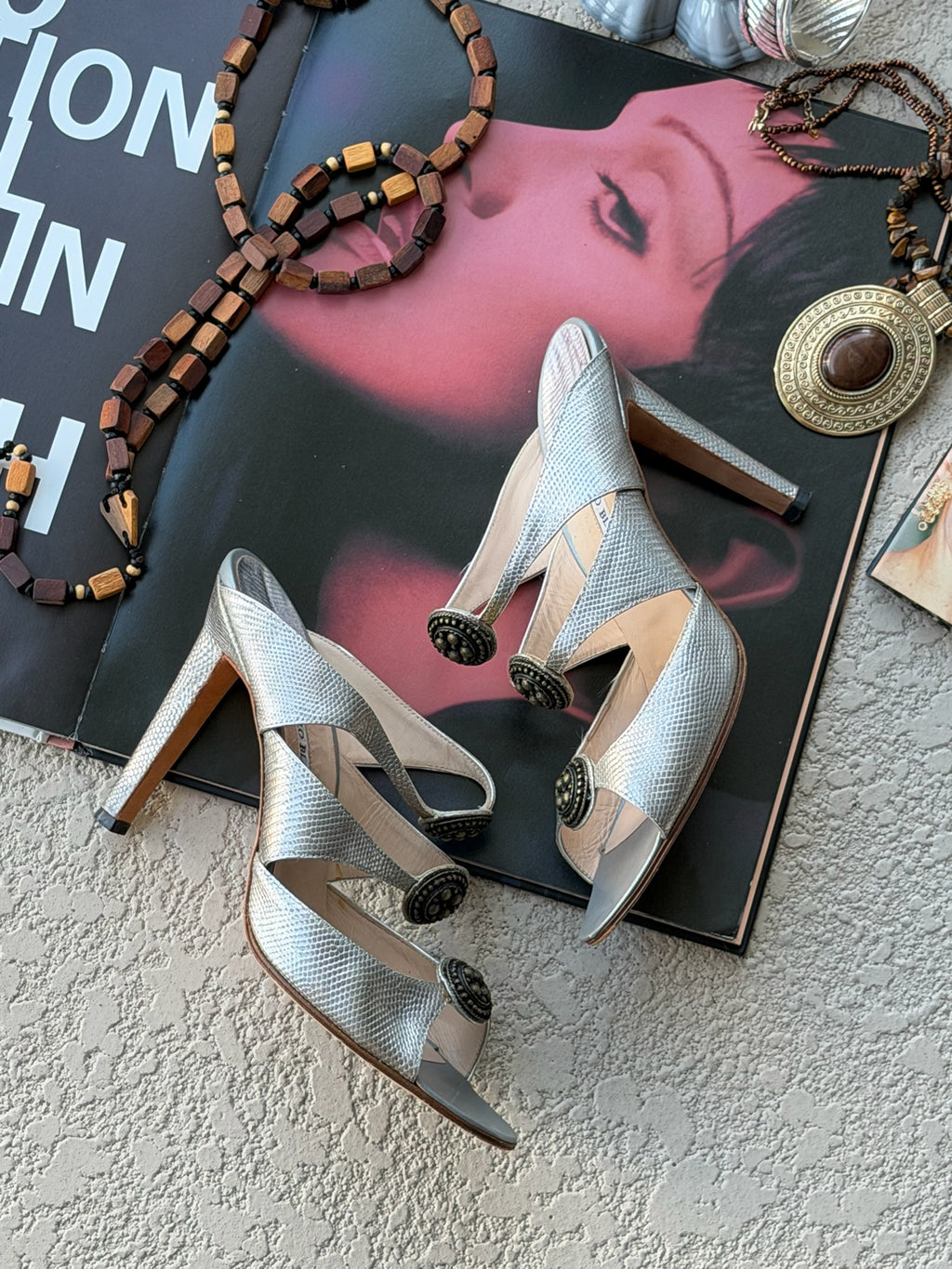 Manolo Blahnik Metallic Strappy Heels with Medallion Details – IT 41.5 (Fits IT 40 / US 10)