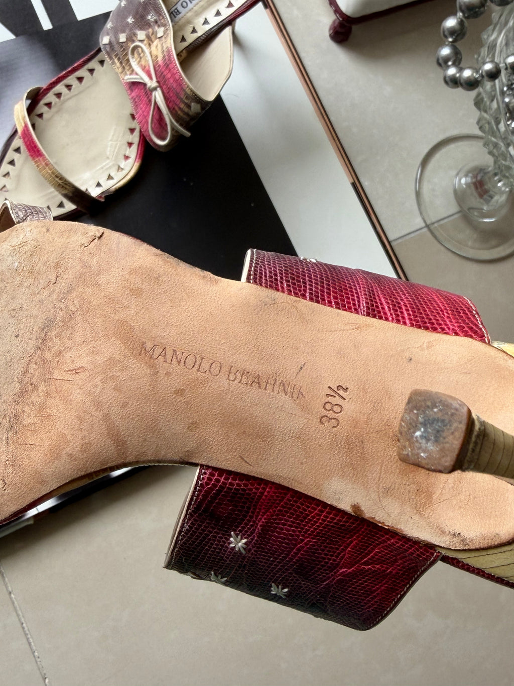Manolo Blahnik Gradient Lizard-Embossed Mule Heels – IT 38.5 (US 8.5)