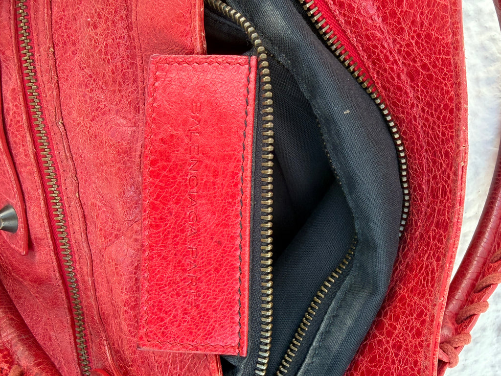 Balenciaga Velo Classic Studs Bag – Red Arena Leather (Long Strap)