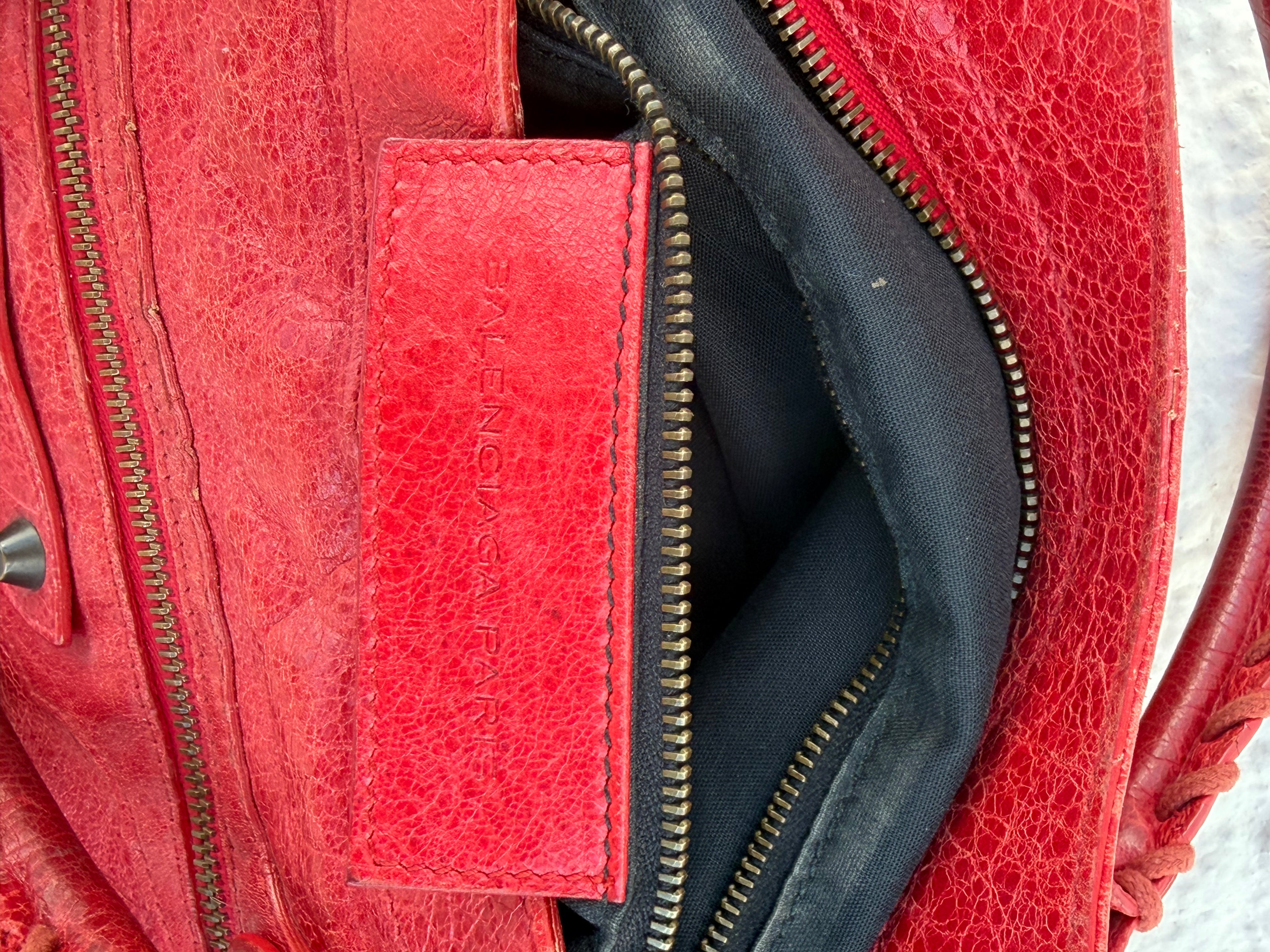 Balenciaga Velo Classic Studs Bag – Red Arena Leather (Long Strap)