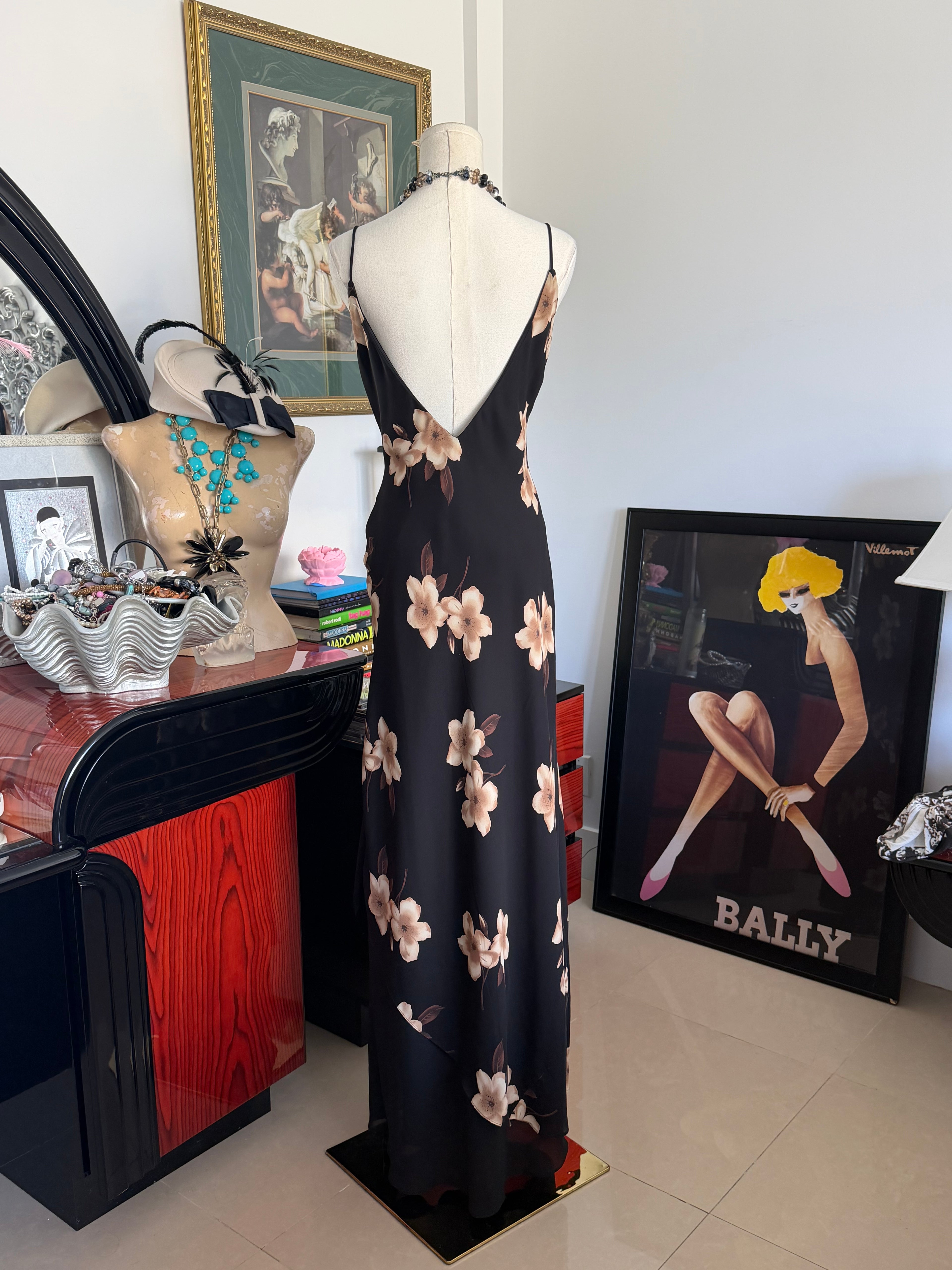 Vintage Rhapsody Black Floral Slip Dress S-M