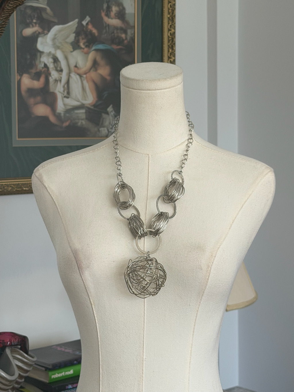 Silver Sculptural Statement Necklace