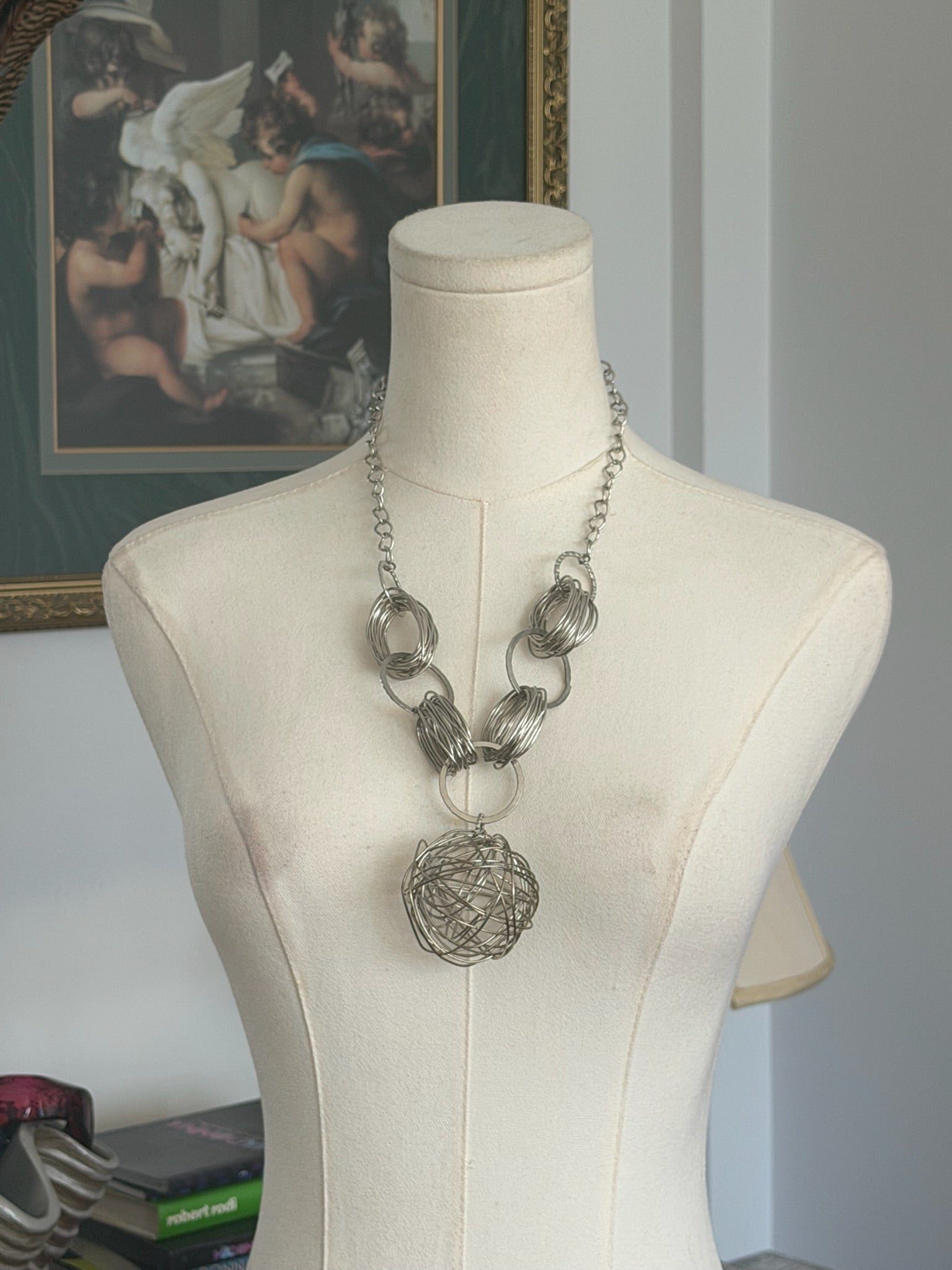 Silver Sculptural Statement Necklace