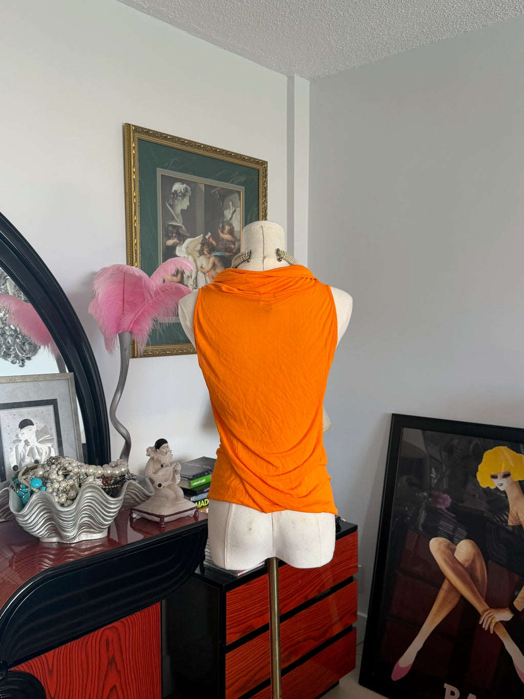 Benetton Orange Draped Cowl Neck Top Made in Italy Y2K M