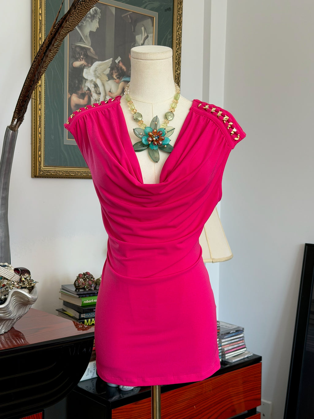 Hot pink draped mini shoulder top M￼
