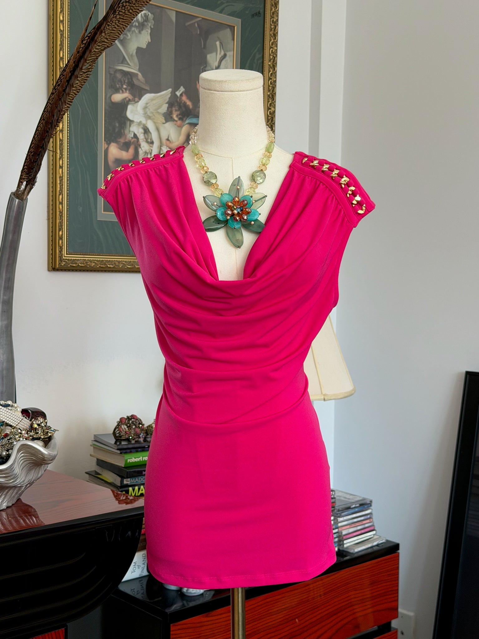 Hot pink draped mini shoulder top M￼