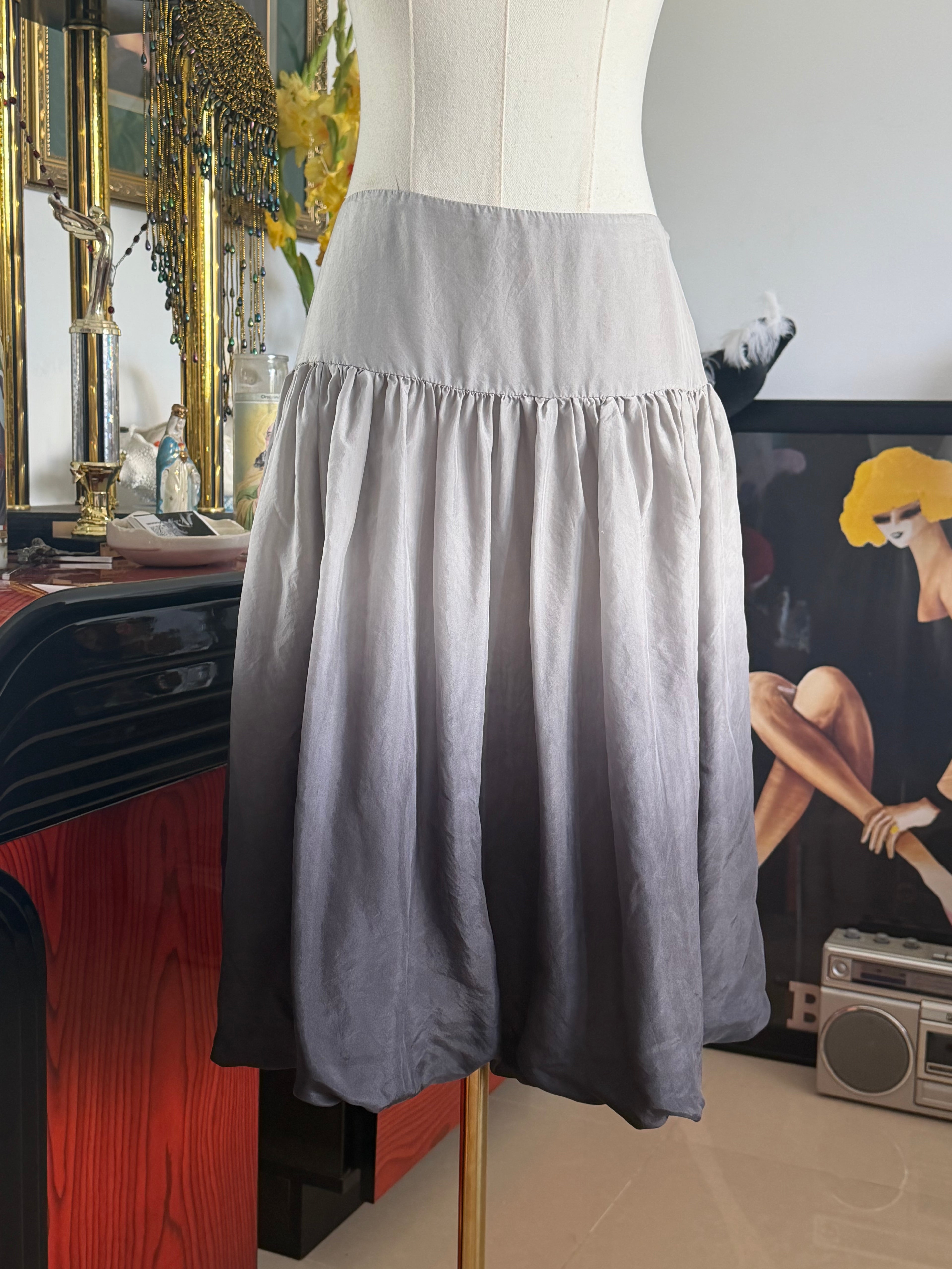 WD.NY 100% Silk Gray Drop Waist Skirt | Y2K Minimalist Midi Skirt | Size 6