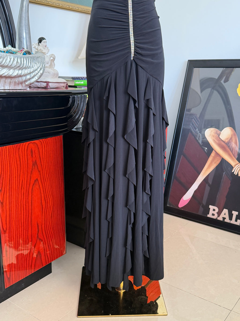 Black Ruched Rhinestone Evening Dress (Scott McClintock)