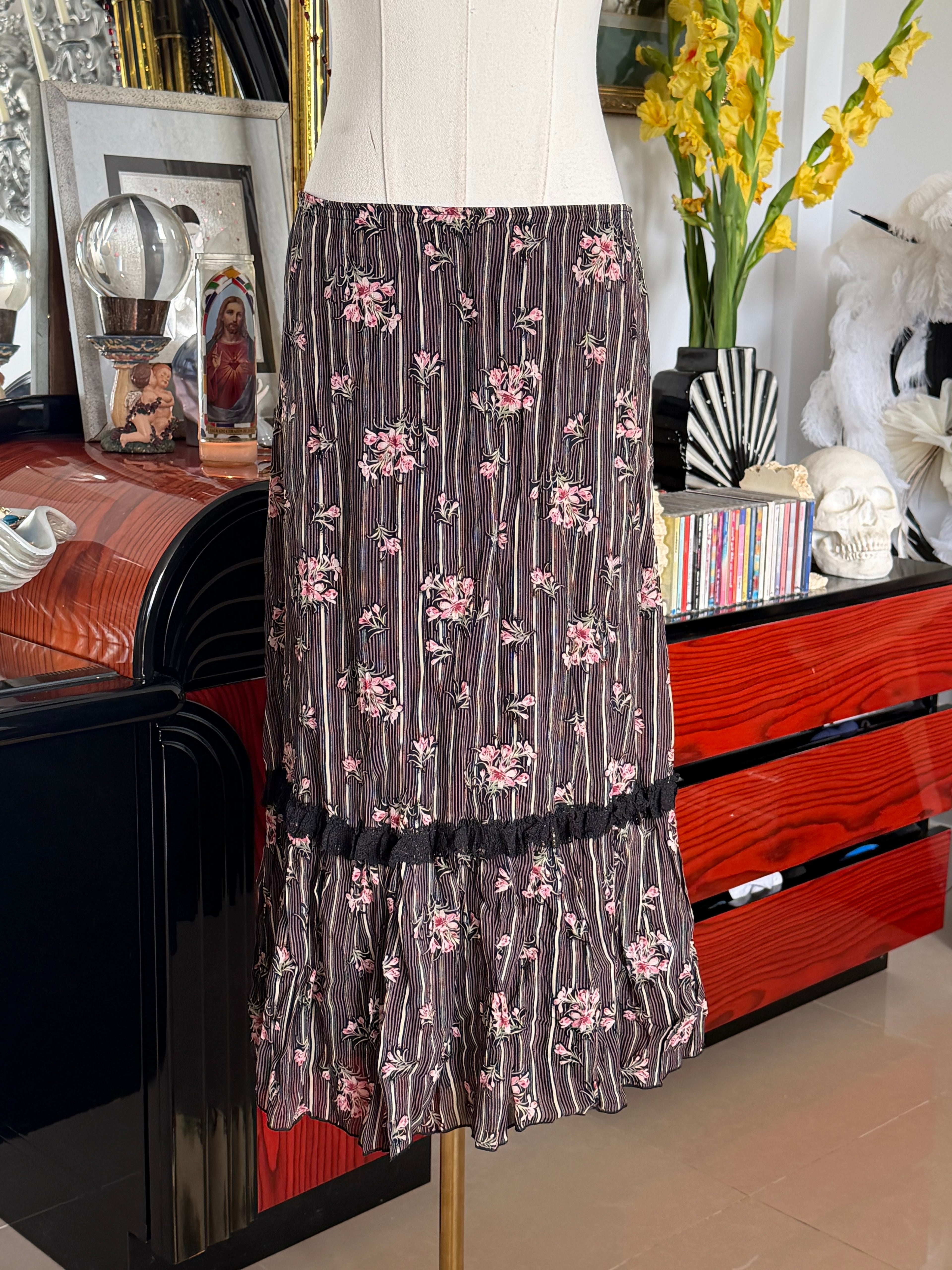 Karen Kane Lifestyle Floral Ruffle Midi Skirt | Size M