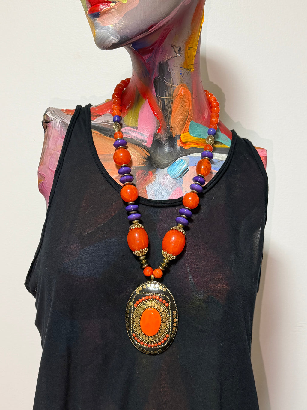 Vintage Byzantine Sunstone Medallion Statement Necklace