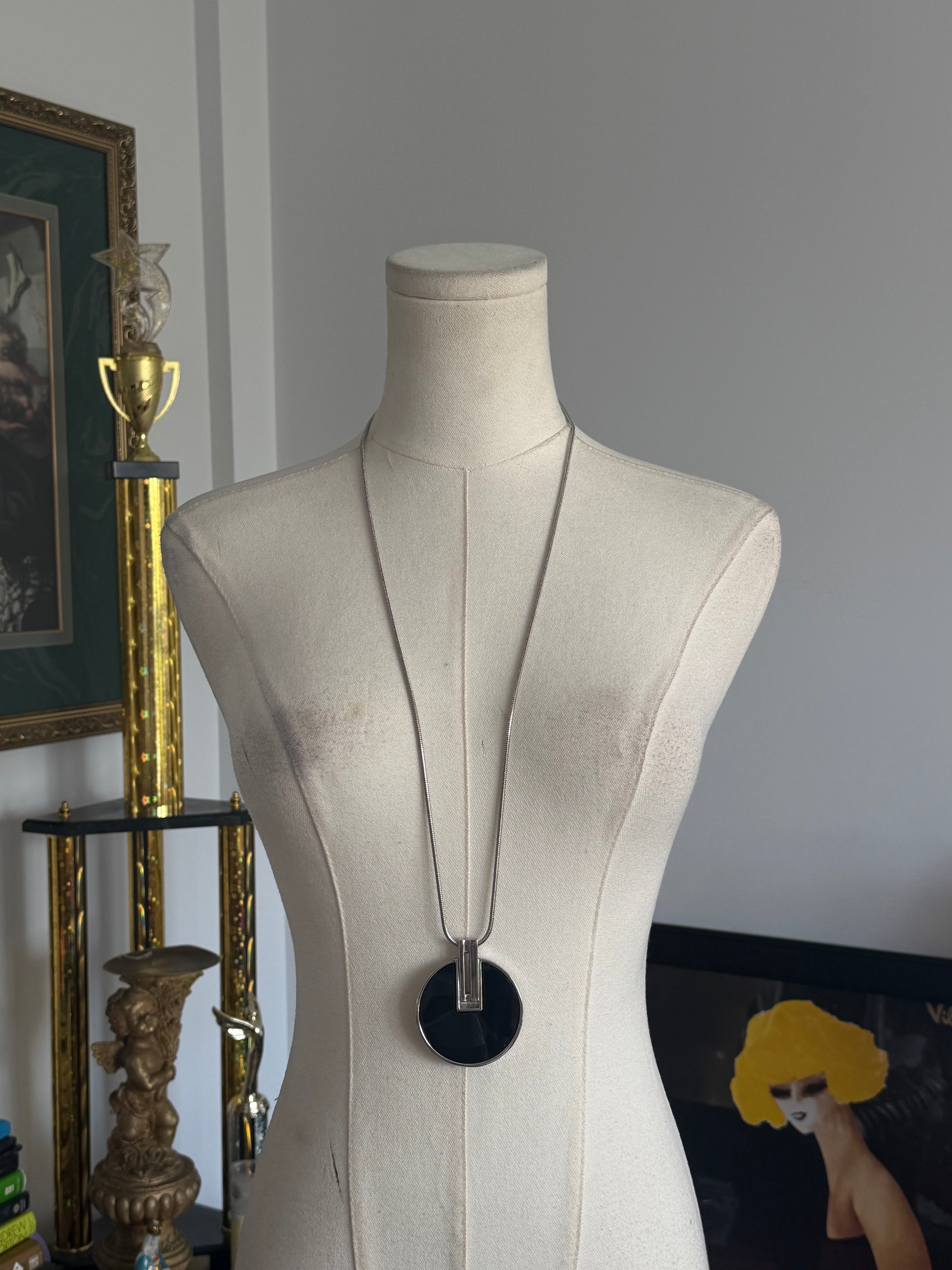 Vintage Modernist Black Enamel Pendant