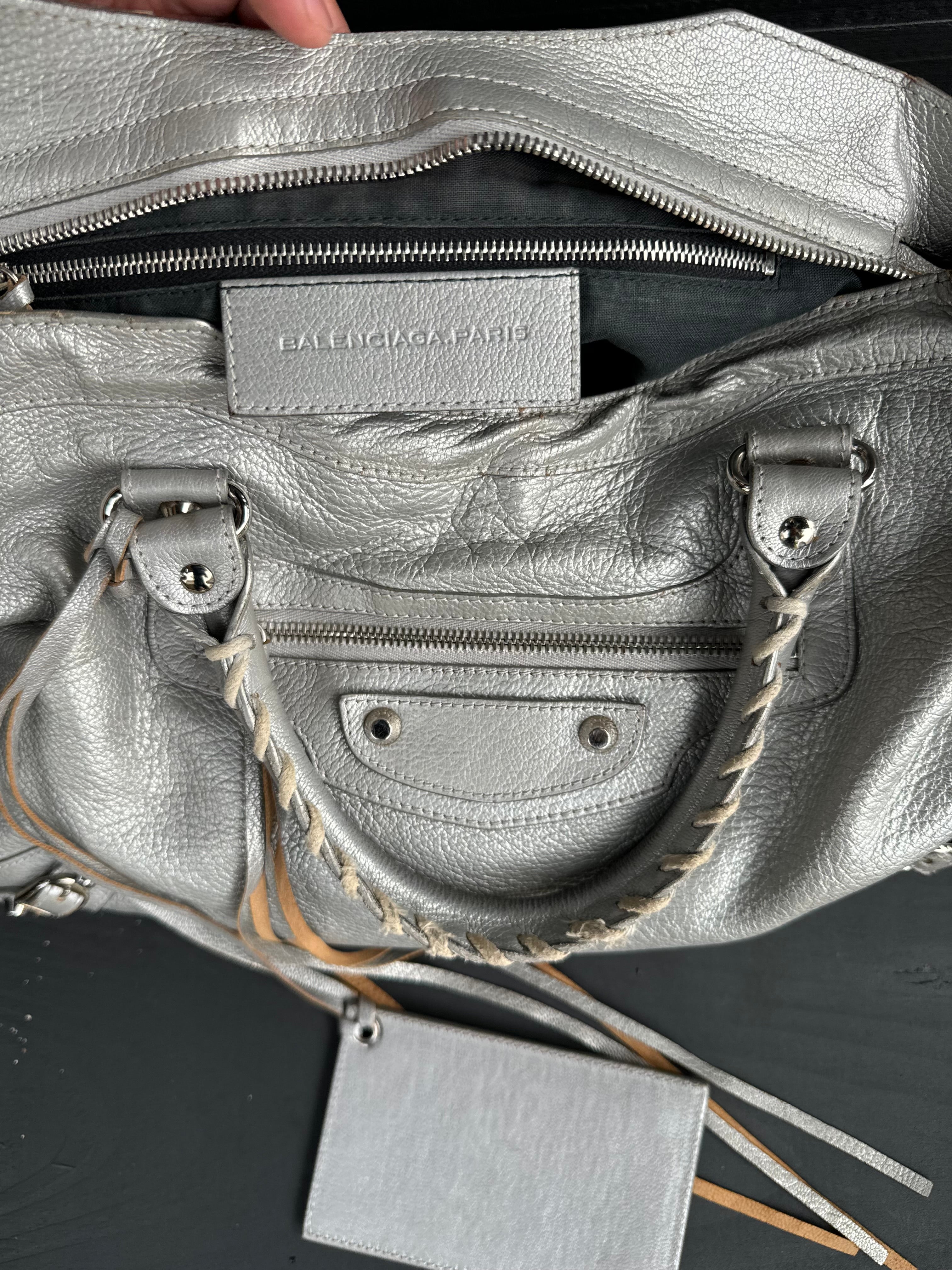 Silver balenciaga city bag