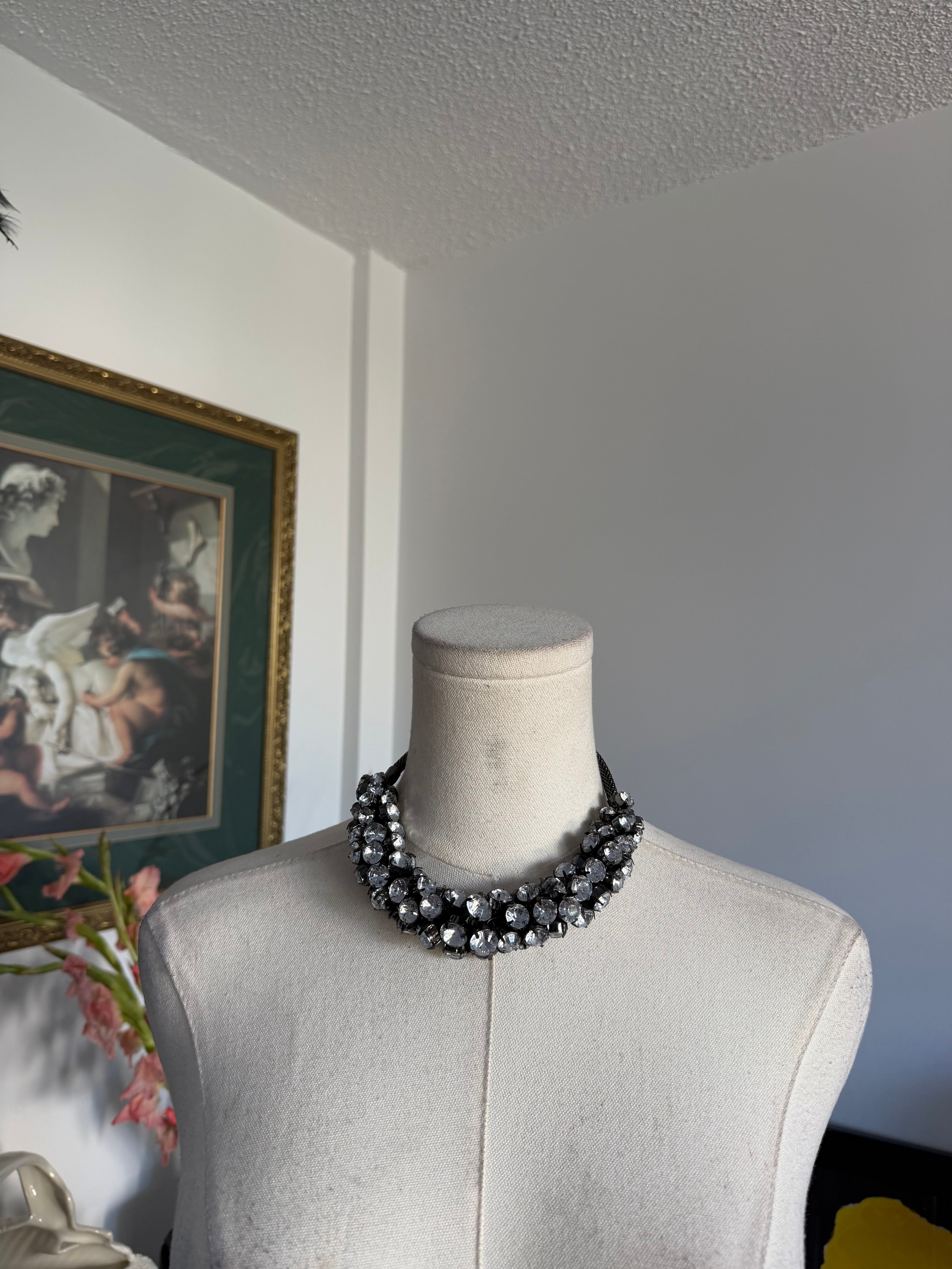 Clear Crystal Cluster Statement Necklace