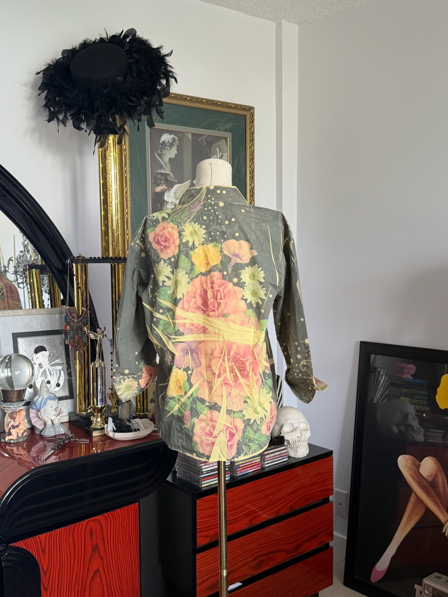 Vintage Sheer Floral Mesh Button-Up Blouse – Romantic Garden Print – Size M