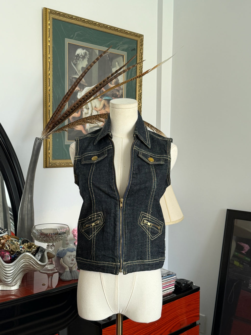 Y2K dark denim fitted vest M