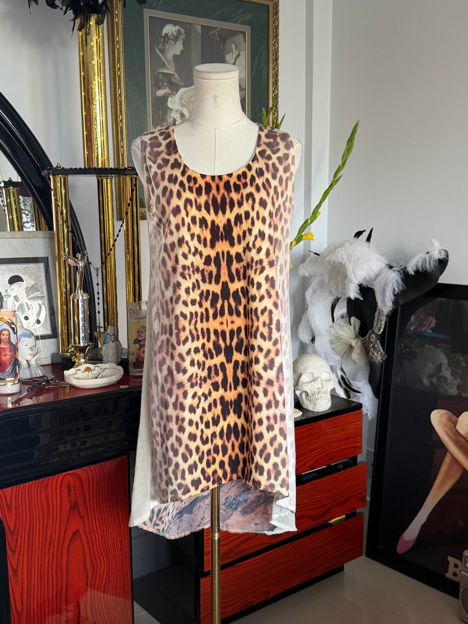 Leopard Print High-Low Sleeveless Tunic