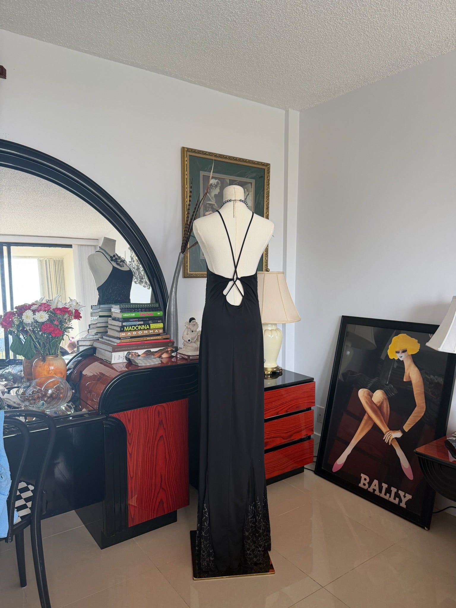 Vintage Black Beaded Evening Gown