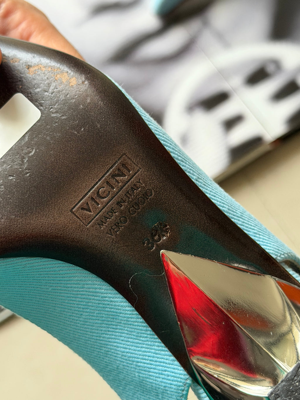 Roberto Cavalli Turquoise Pointed Slingback Heels with Leopard Lining – IT 36 (US 6)