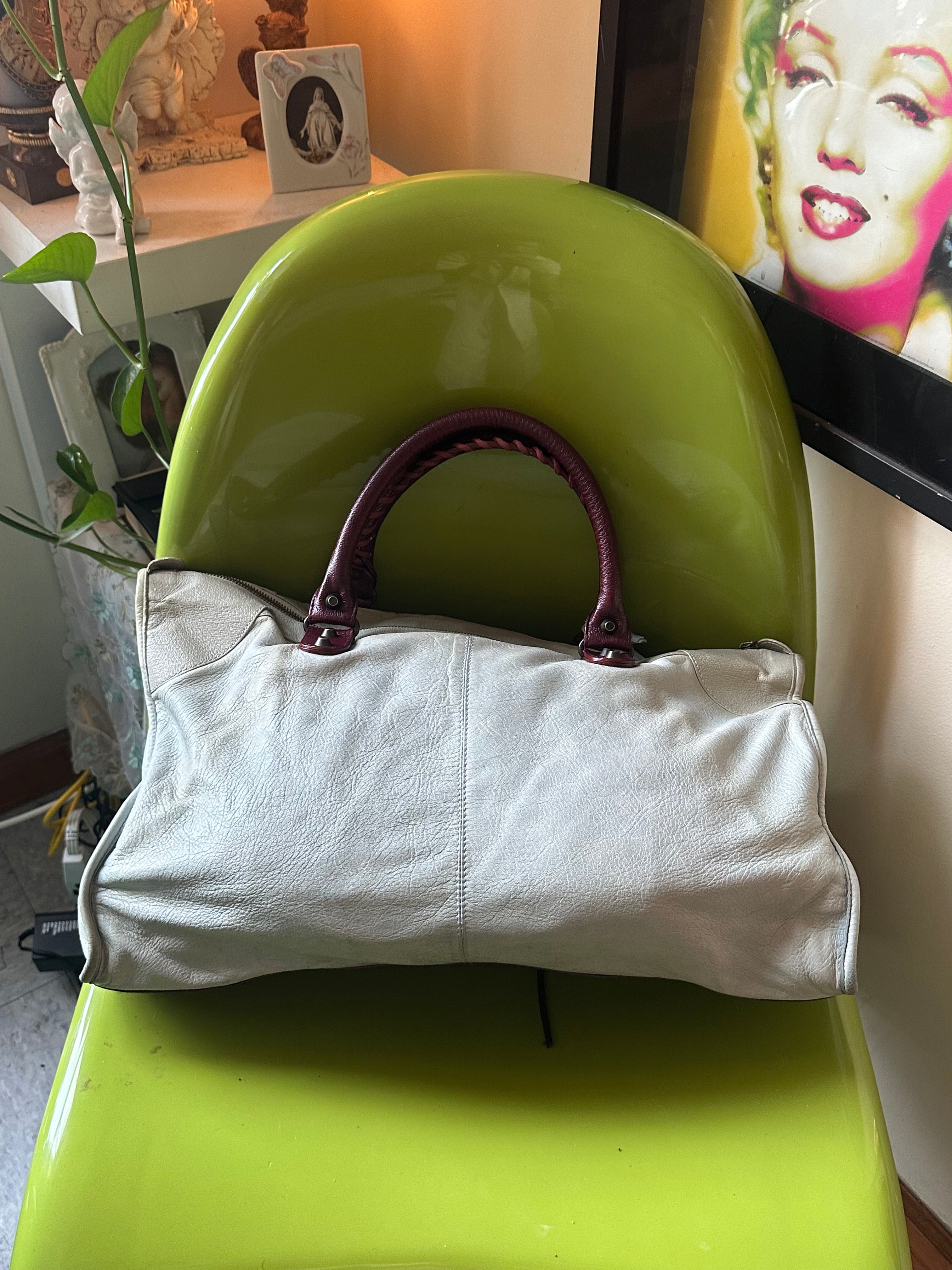 Balenciaga City Bag – Tricolor Cream, Burgundy & Navy (Giant Weekender Size)