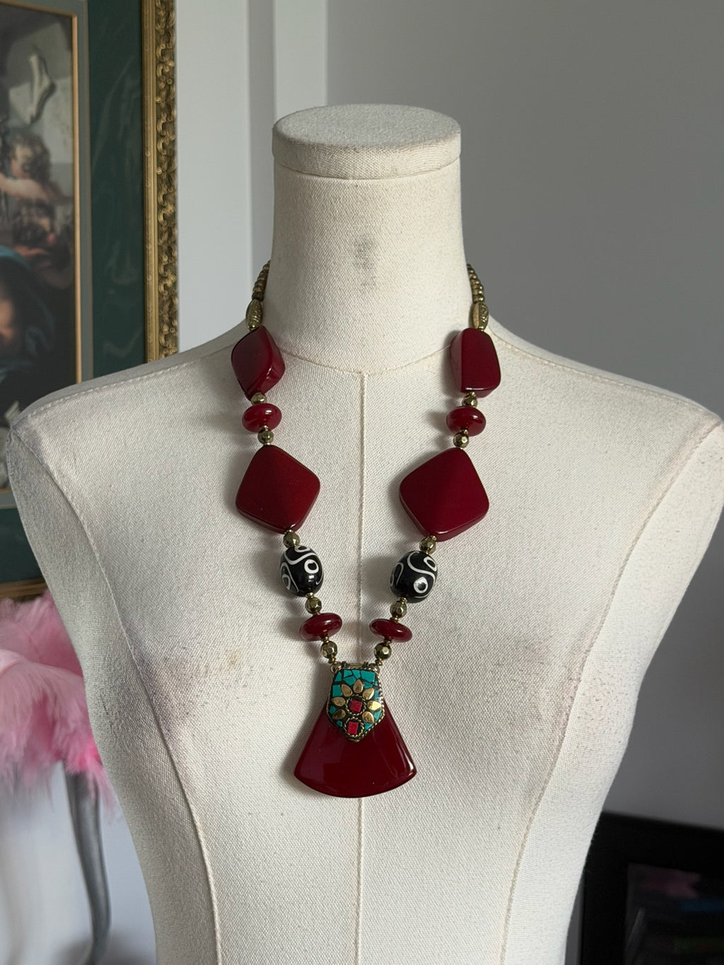 Burgundy Statement Pendant Necklace