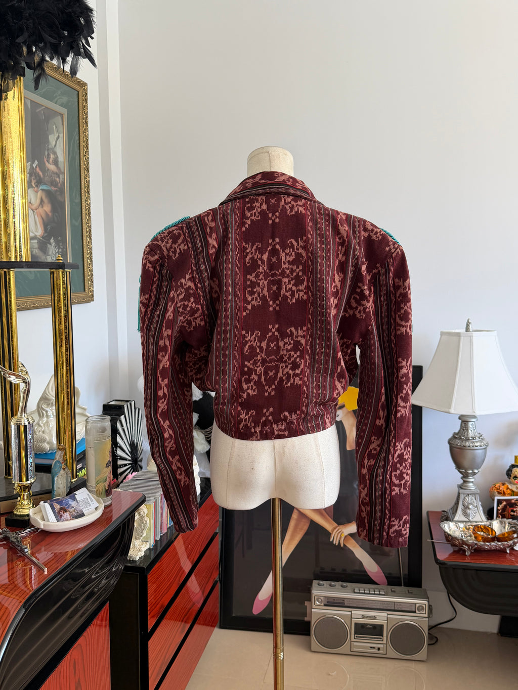 Vintage World Arts Santa Fe Burgundy Cropped Woven Jacket
