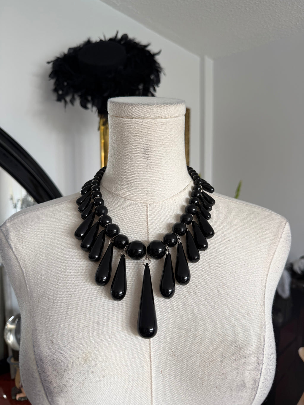 Gothic Black Teardrop Statement Necklace