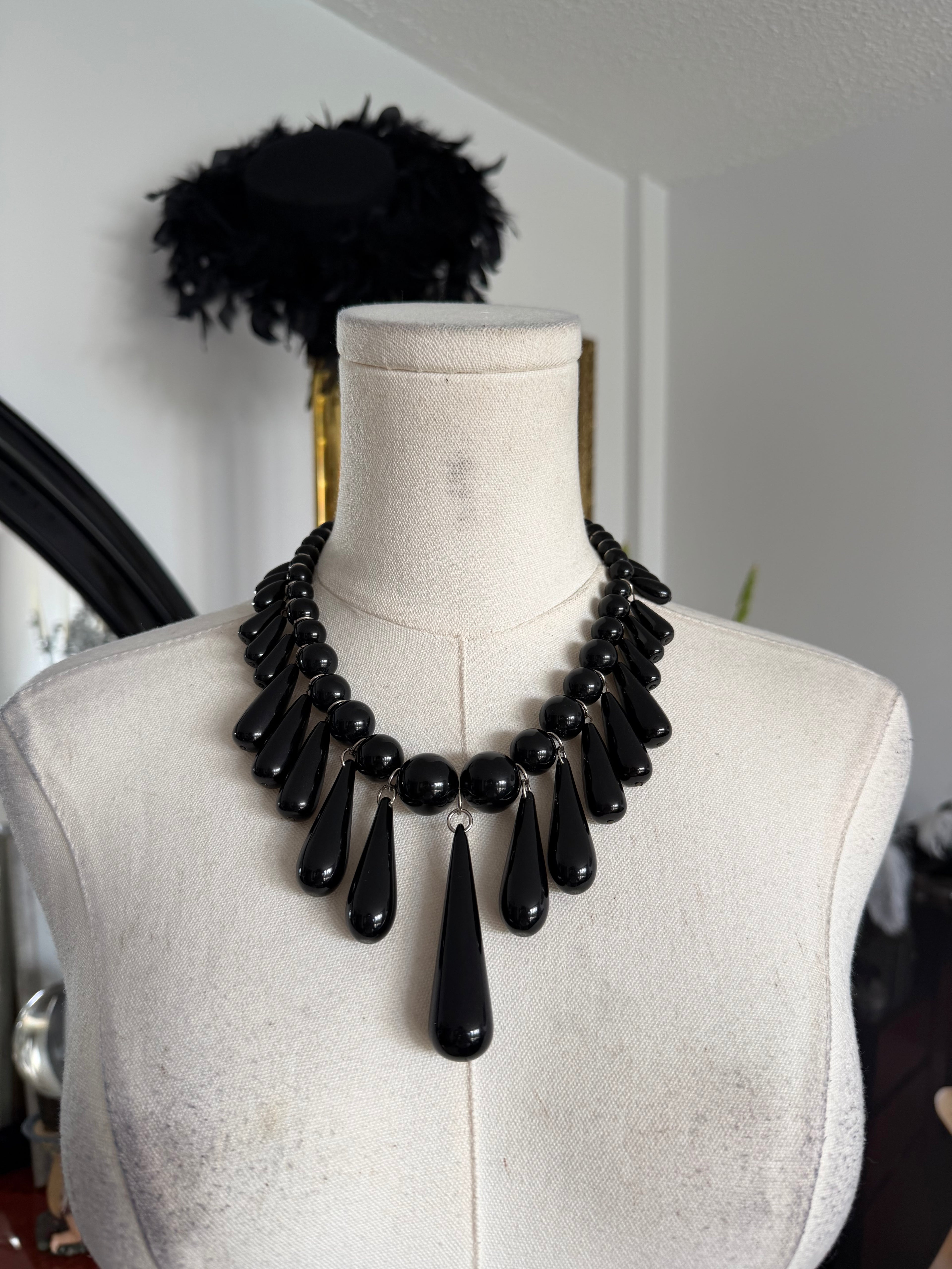 Gothic Black Teardrop Statement Necklace
