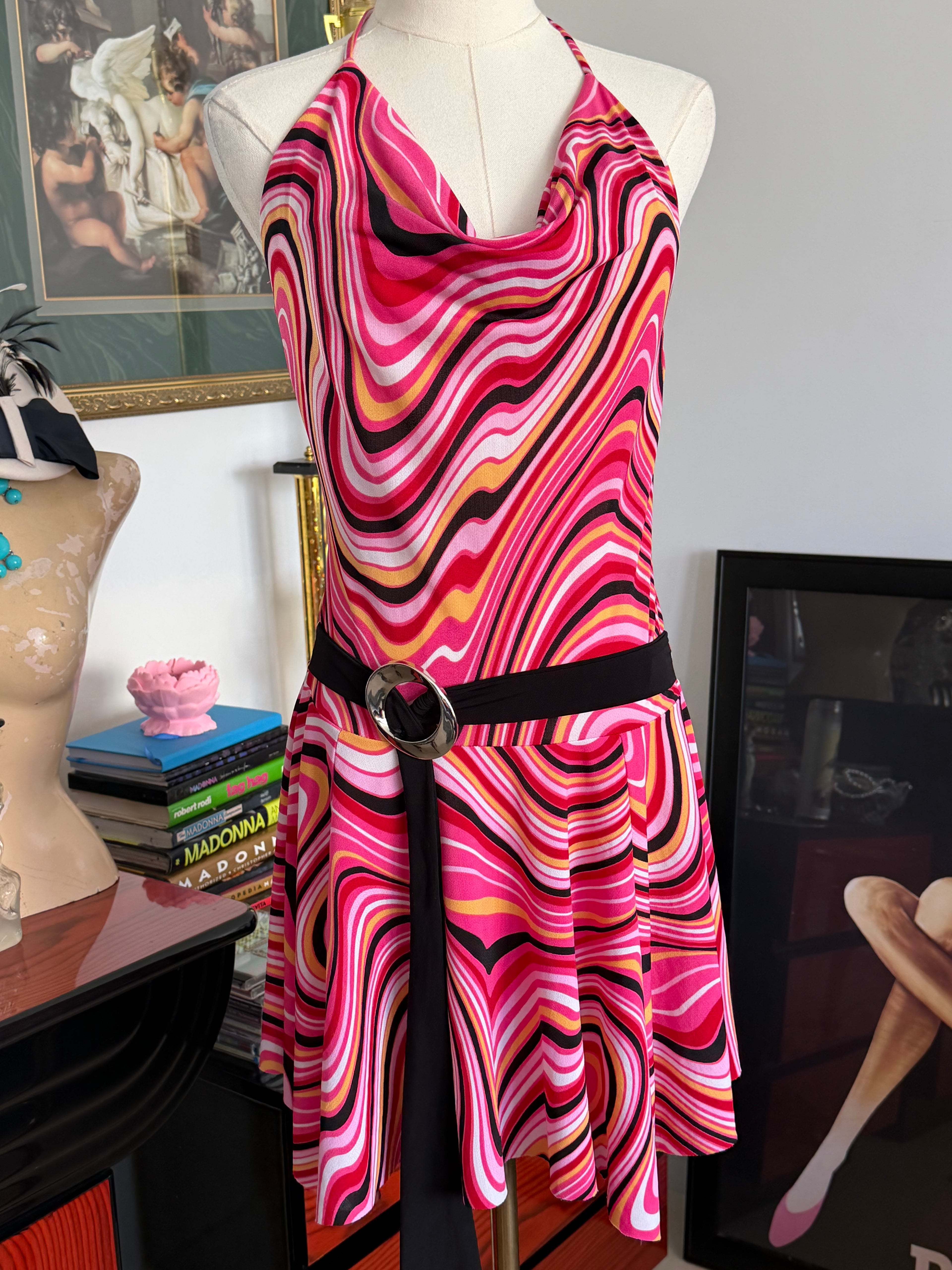 y2k resortwear halter dress pink mini dress open back dress vacation dress 2000s it girl