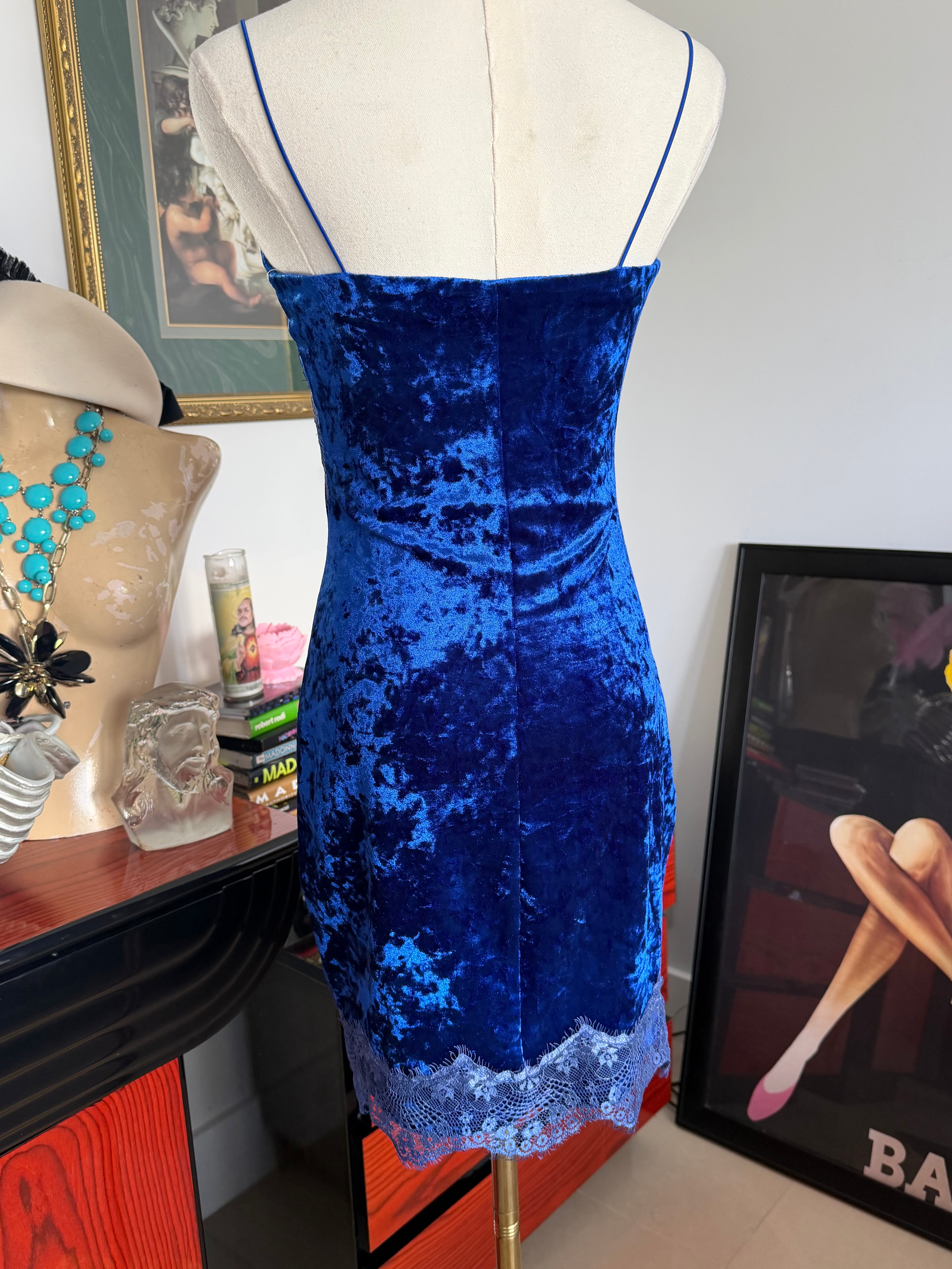 GUESS blue velvet lace slip - XS-S