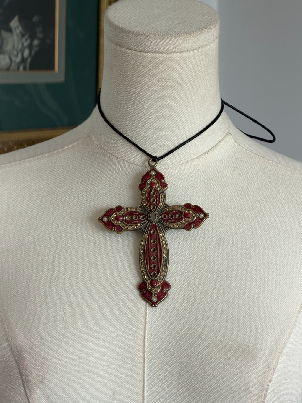 Red Ornate Cross Choker