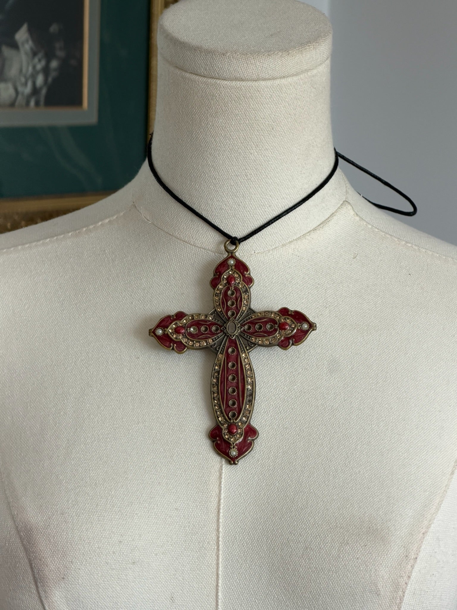 Red Ornate Cross Choker