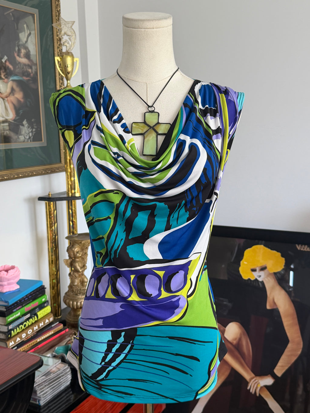 y2k abstract mod print drape top M