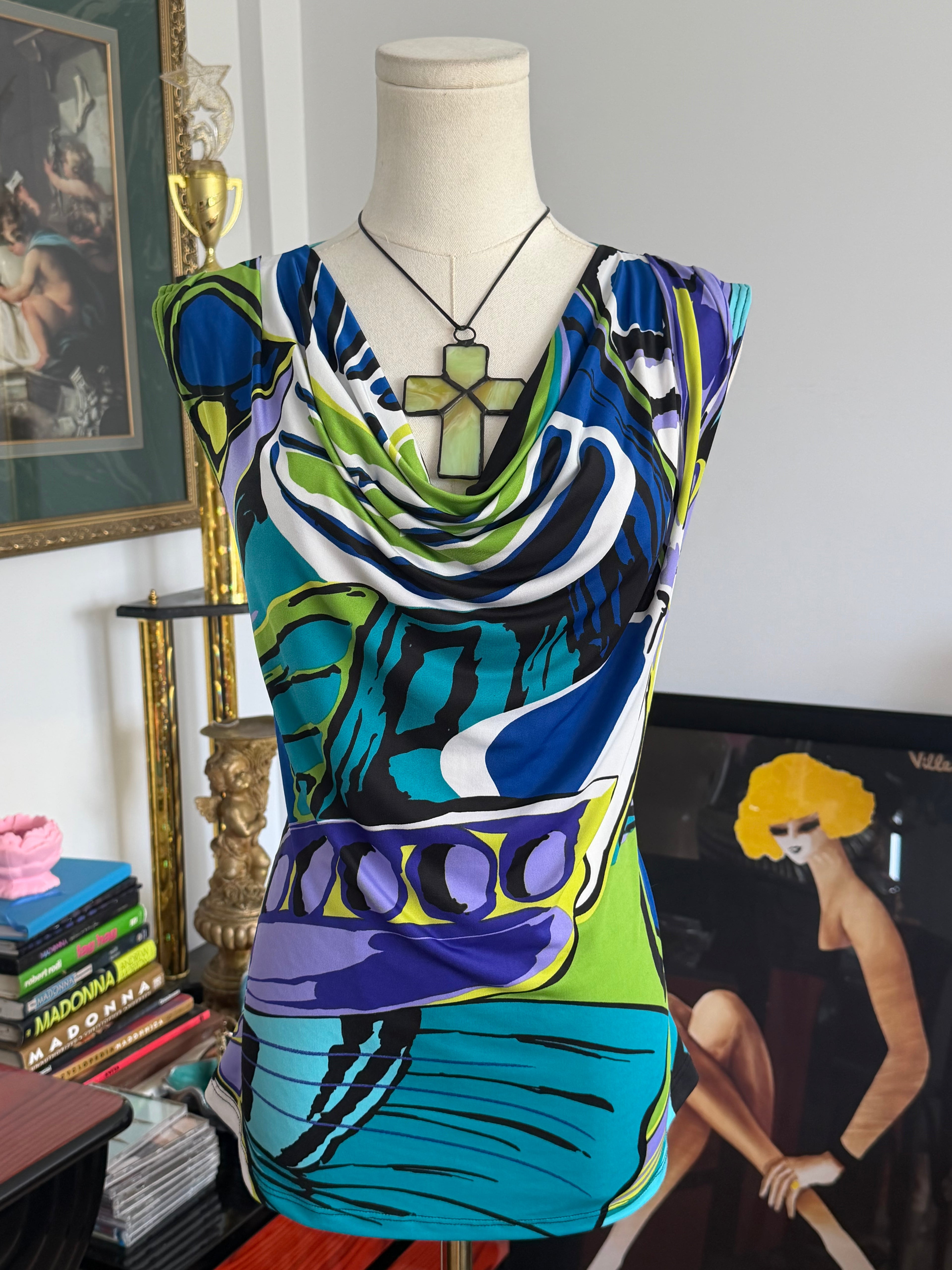 y2k abstract mod print drape top M