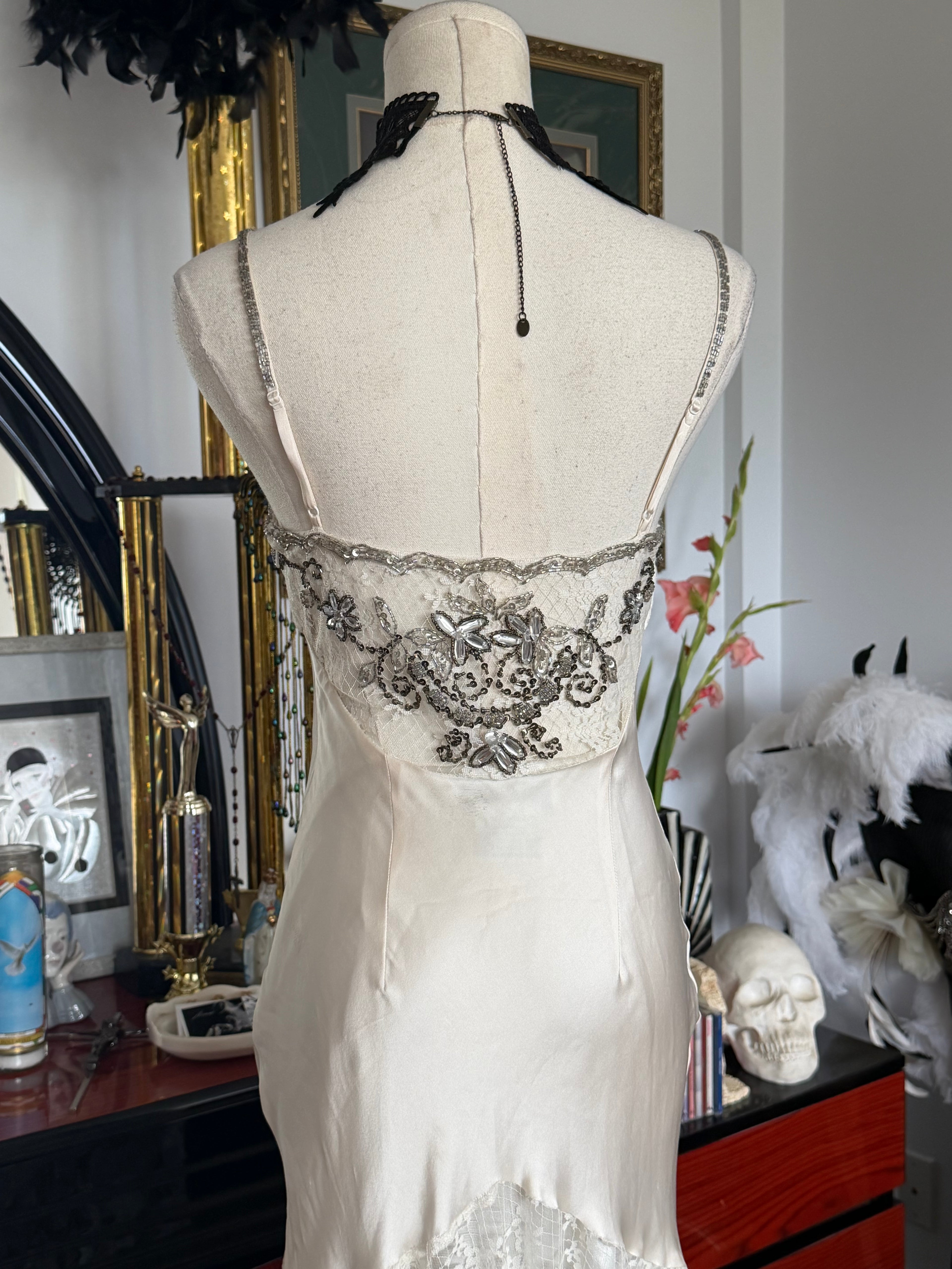 Vintage Sue Wong  Ivory Silk Beaded Lace Dress