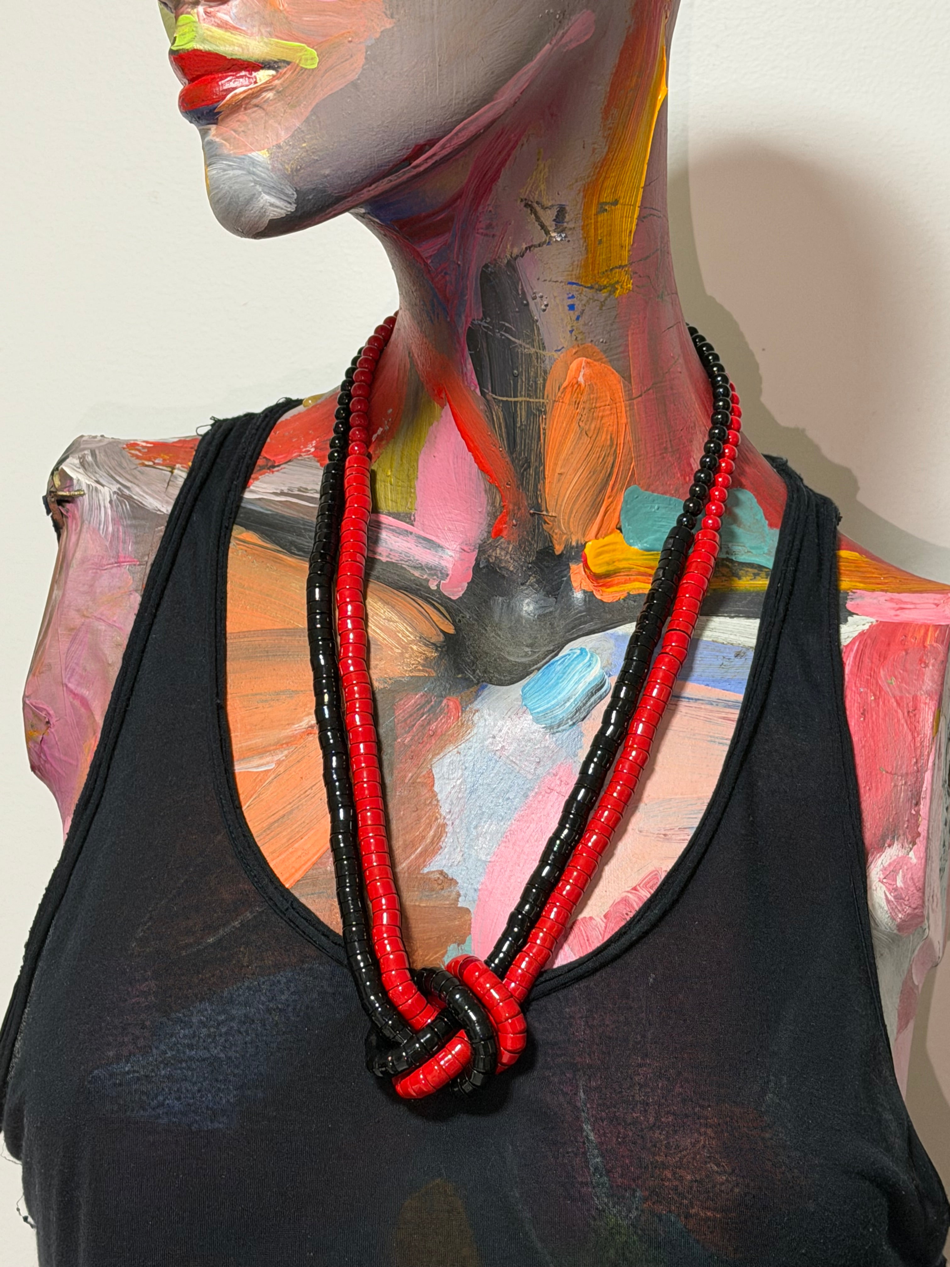 Vintage Red & Black Double Strand Statement Necklace