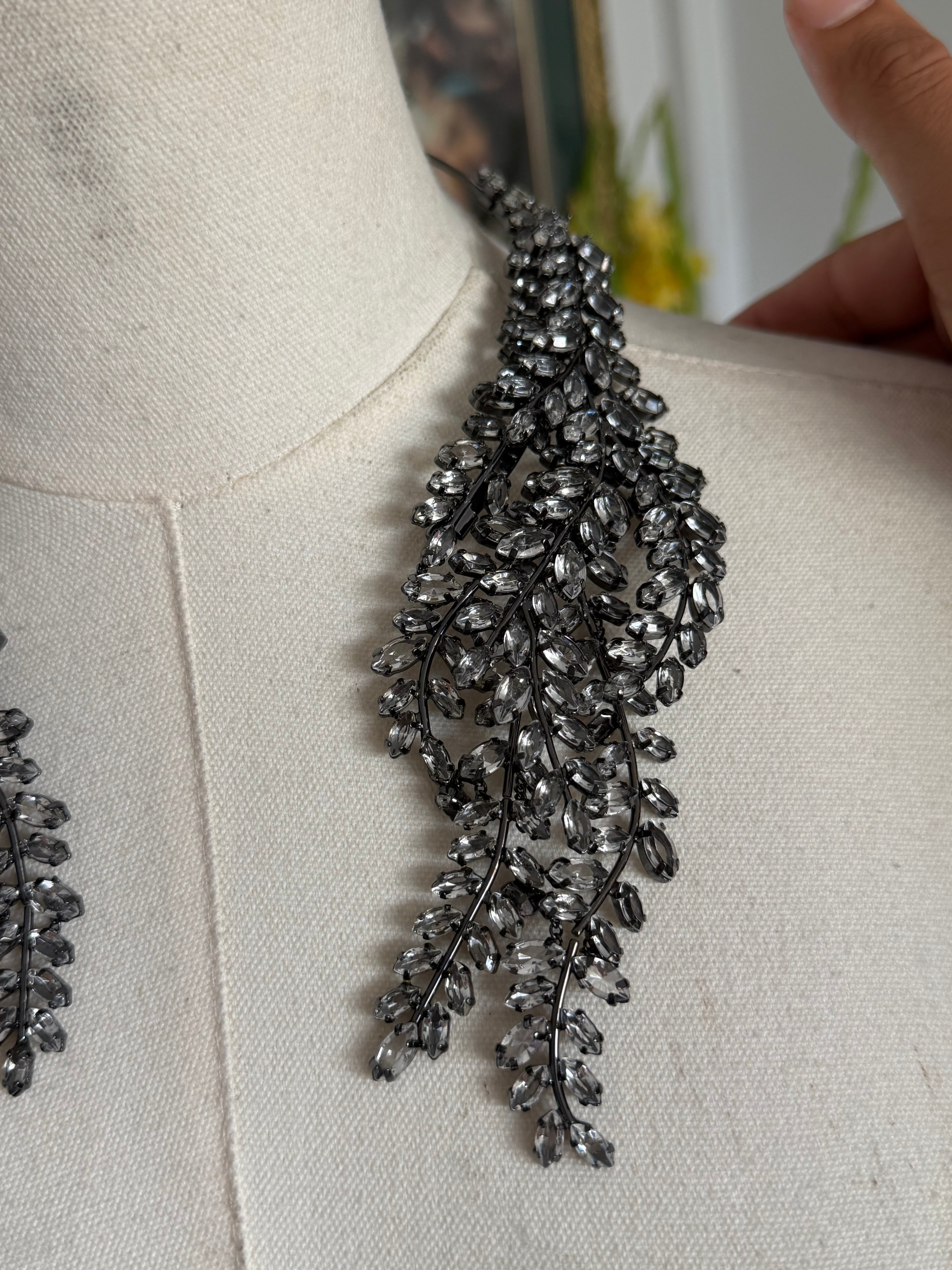 BCBG Max Azria Smoky Crystal Statement Leaf Necklace
