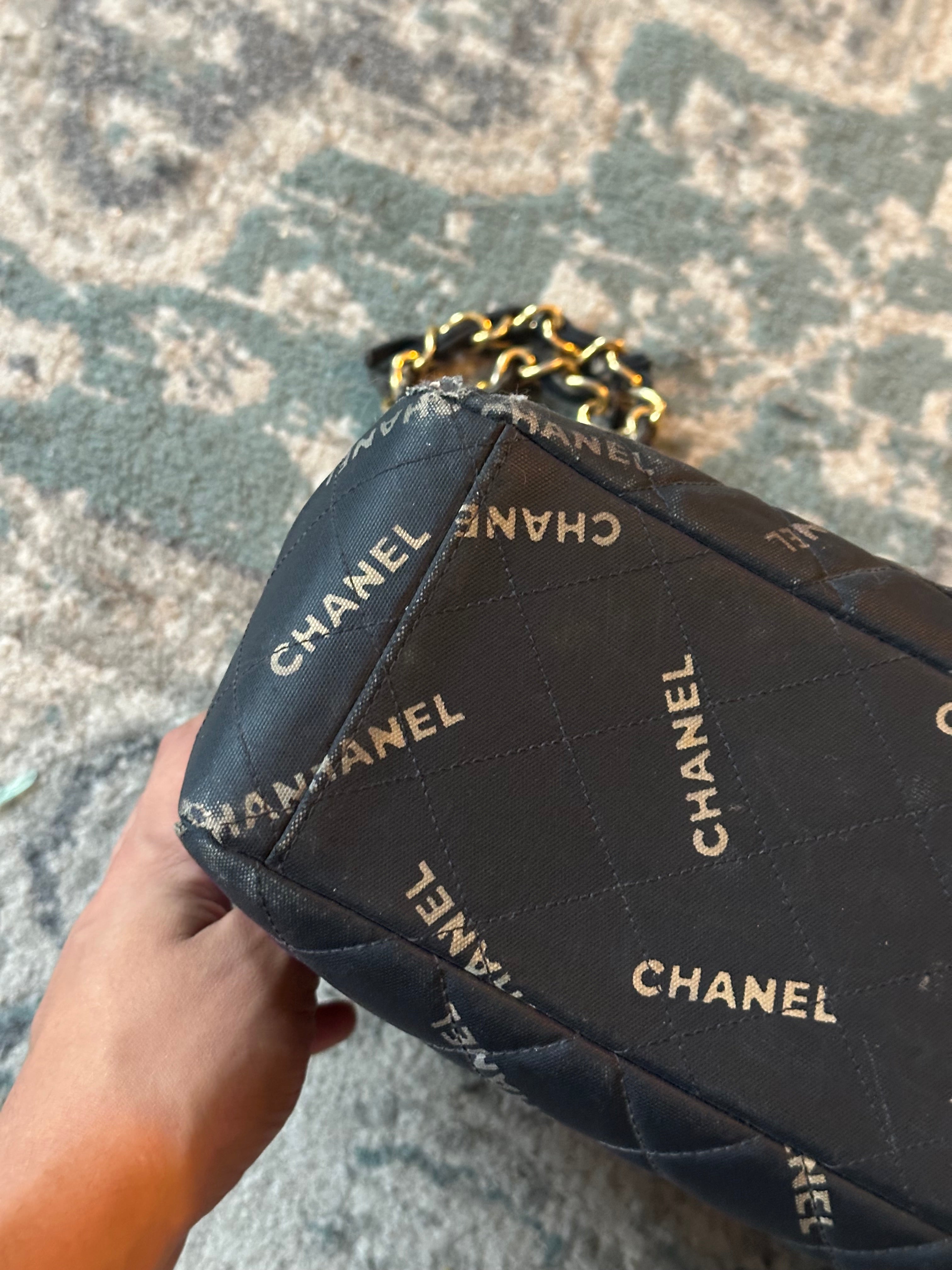 Chanel Black Quilted Canvas Logo Print Maxi XL Flap Bag
