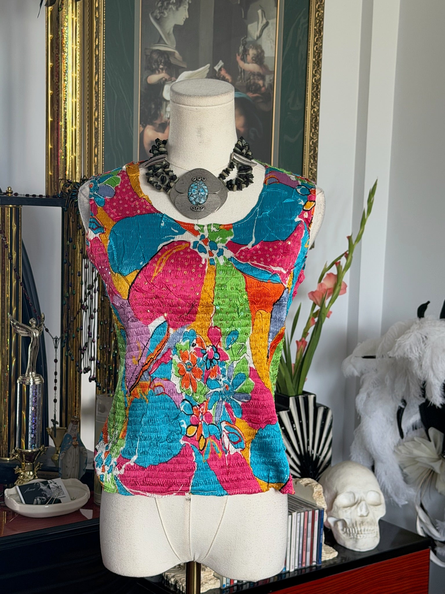 Colorful Abstract Smocked Art Top