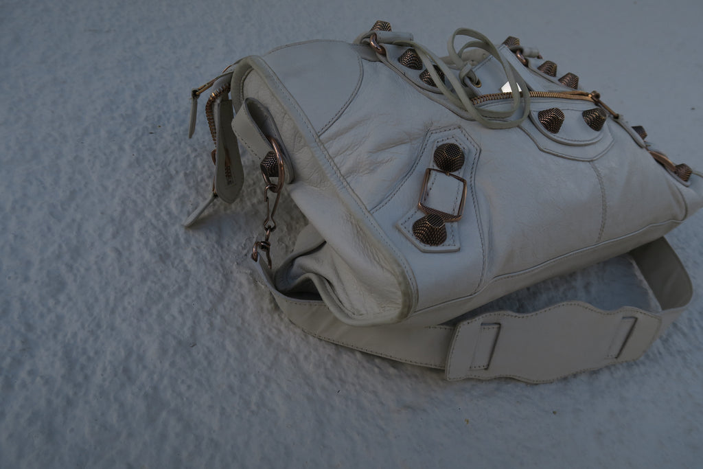 Balenciaga Classic City Bag – White Arena Leather with Giant 12 Rose Gold Studs 2011