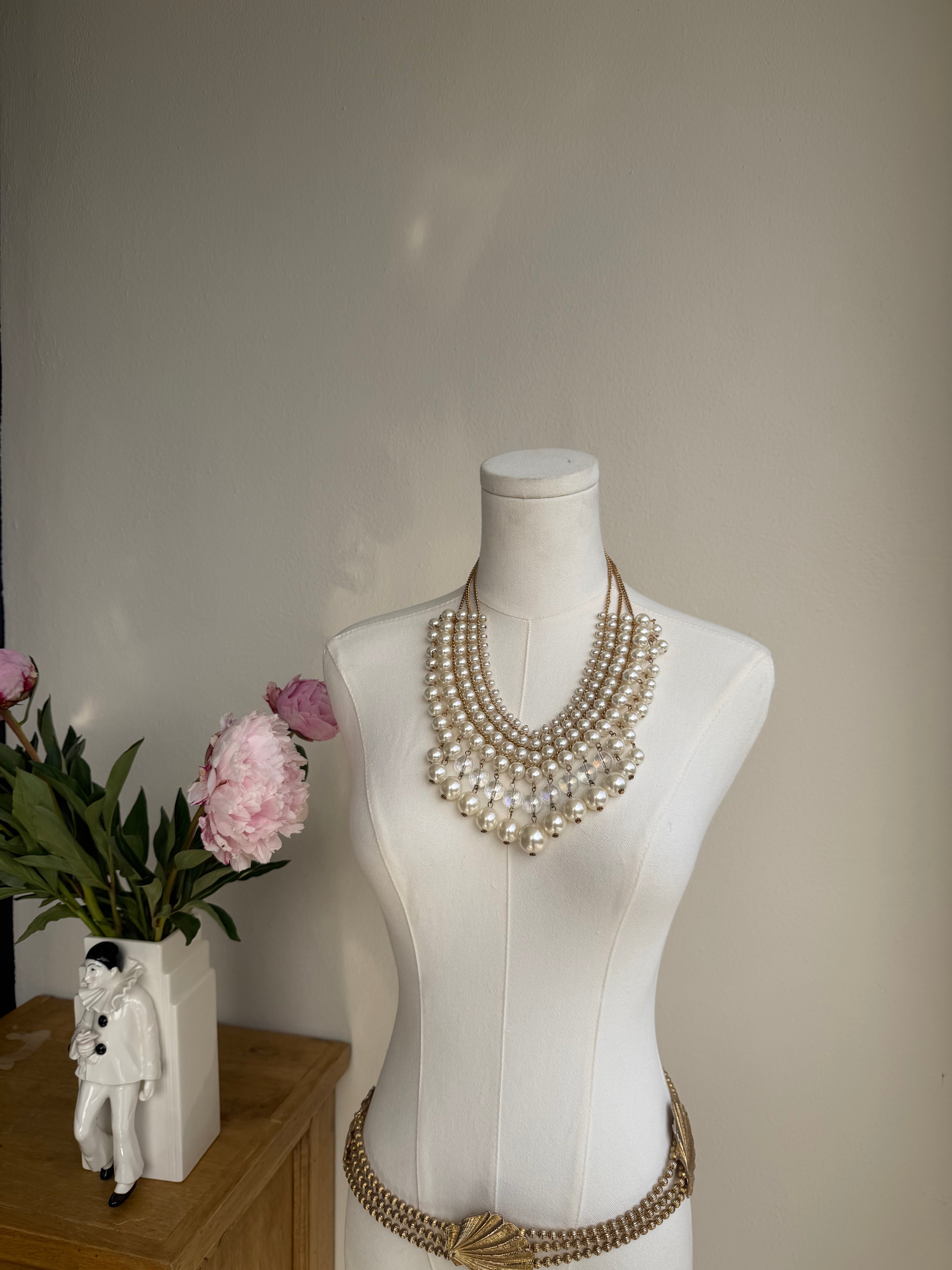 Layered Pearl Bib Statement Necklace