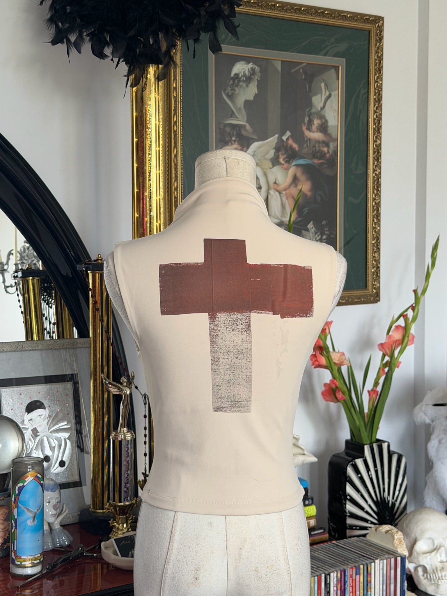 Virgin Mary Mock Neck Graphic Top